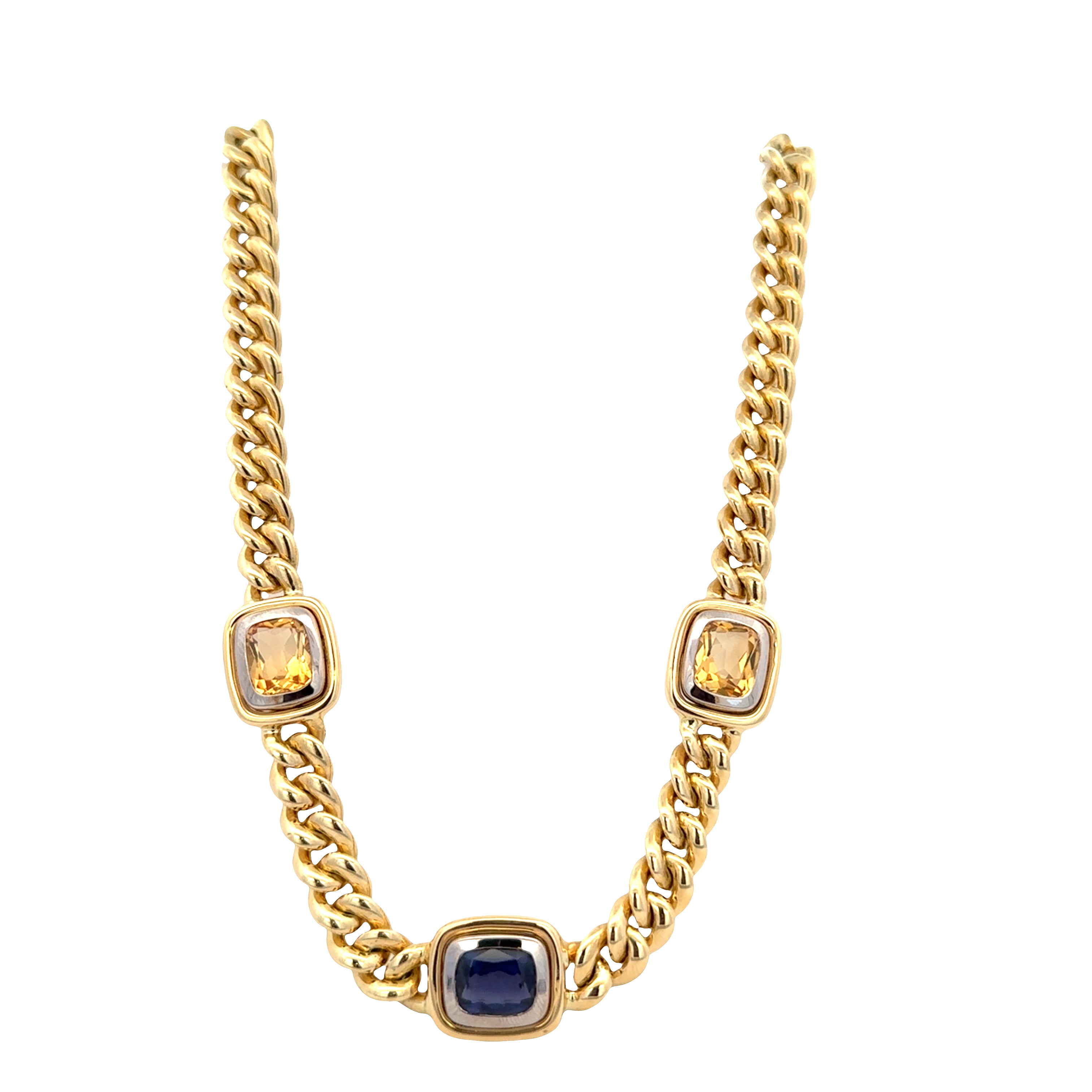 17" Heavy Iolite and Citrine Necklace in 18k Yellow Gold