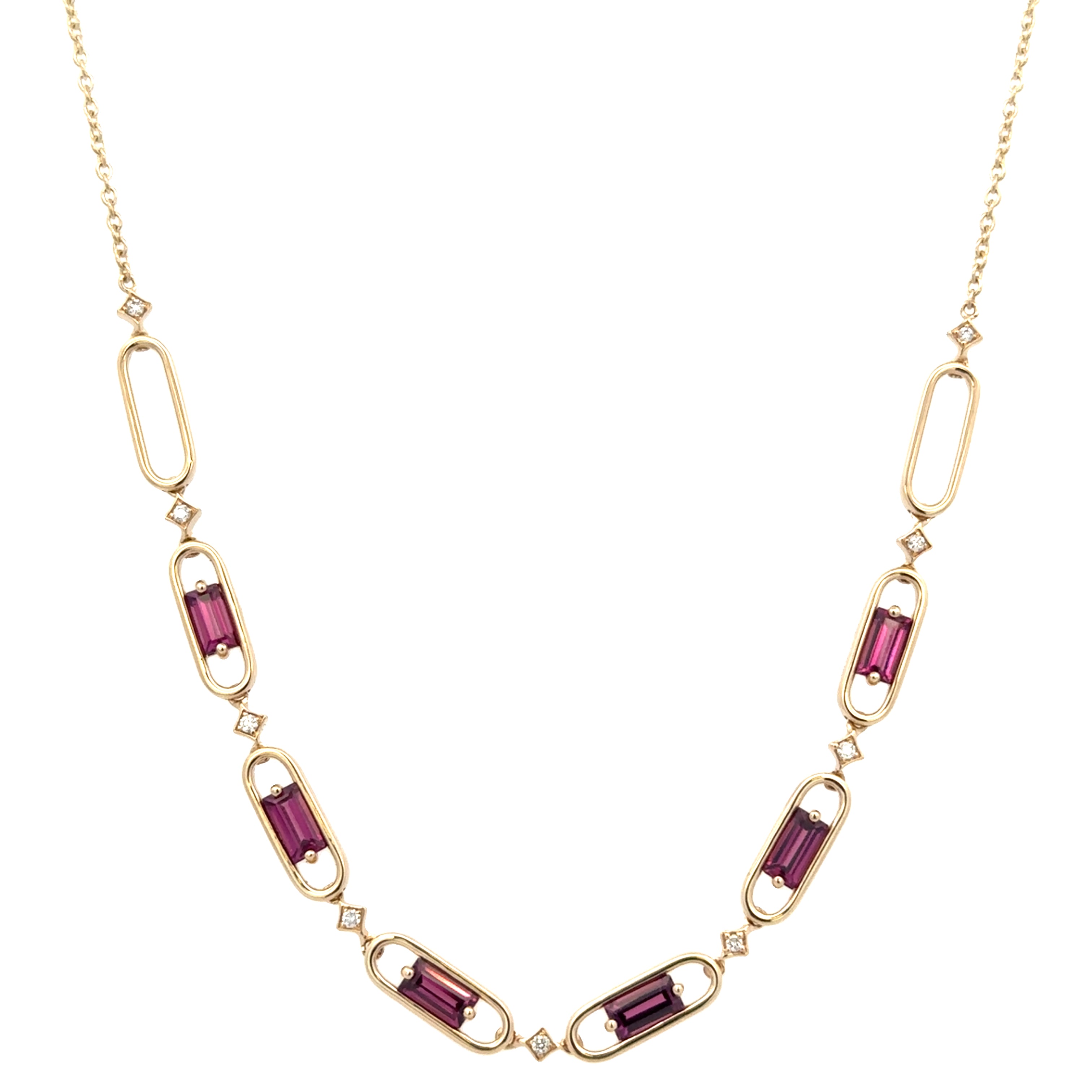 Garnet and Diamond Necklace in Yellow Gold