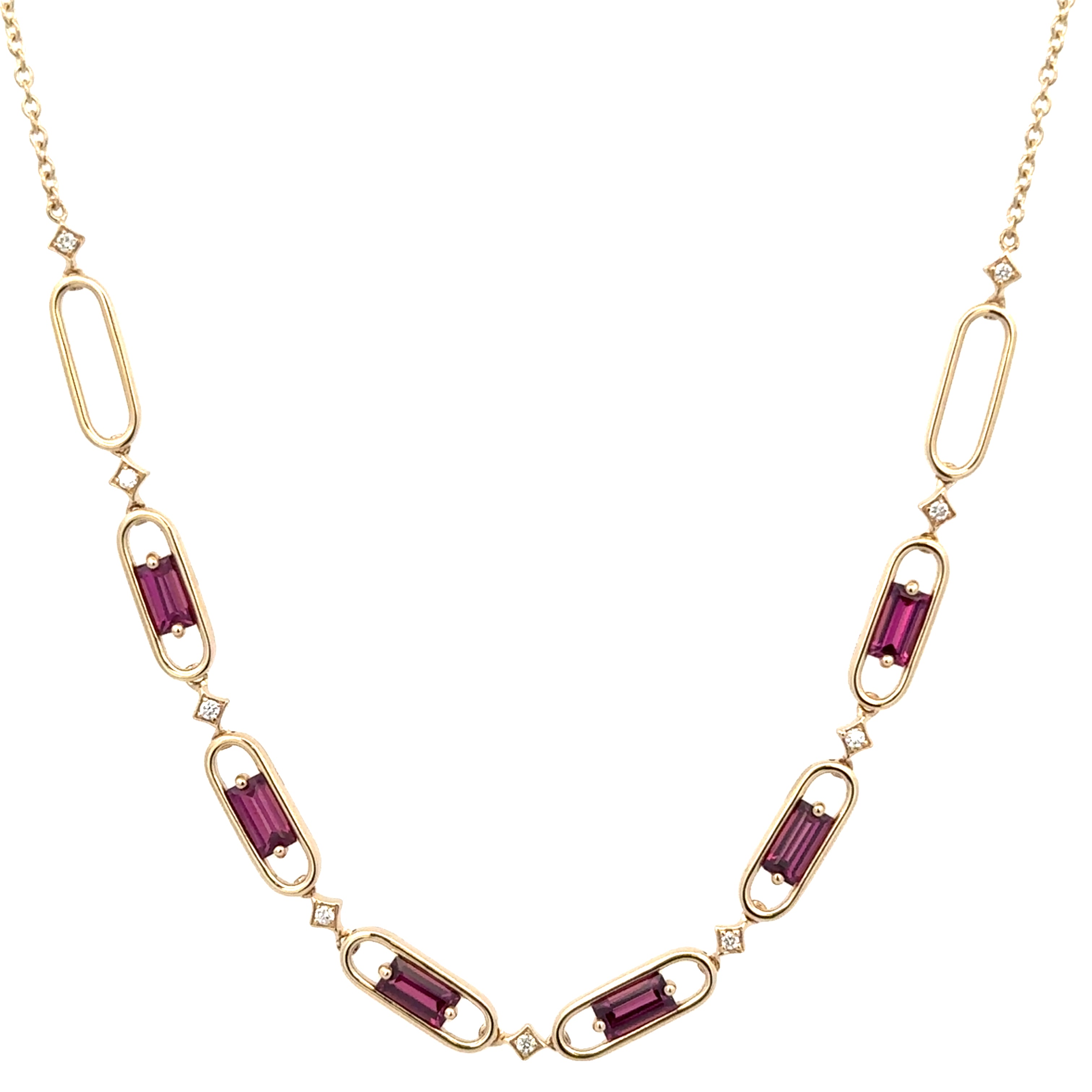 Garnet and Diamond Necklace in Yellow Gold