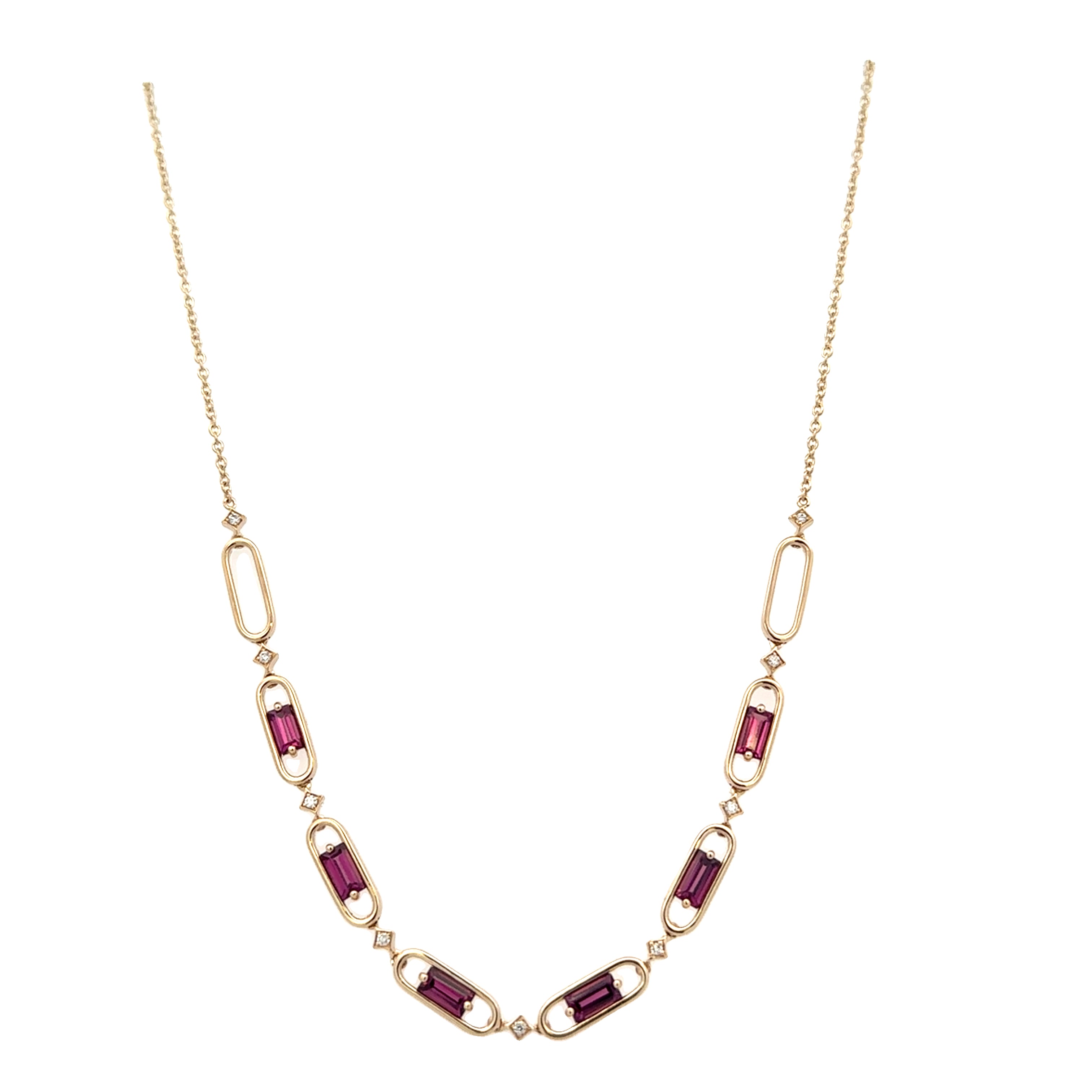 Garnet and Diamond Necklace in Yellow Gold