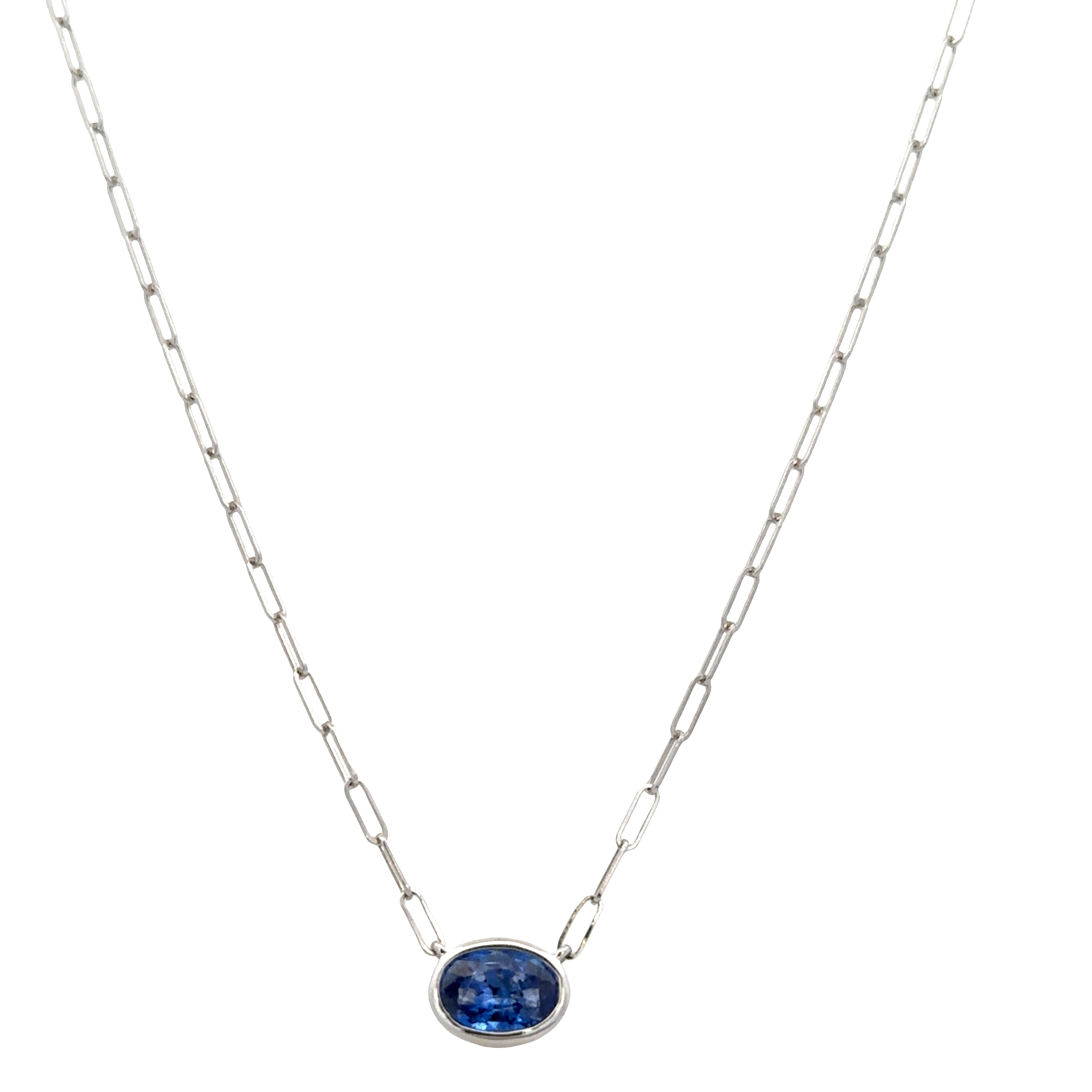 14k White Gold Sapphire Paperclip Chain Necklace – 18"