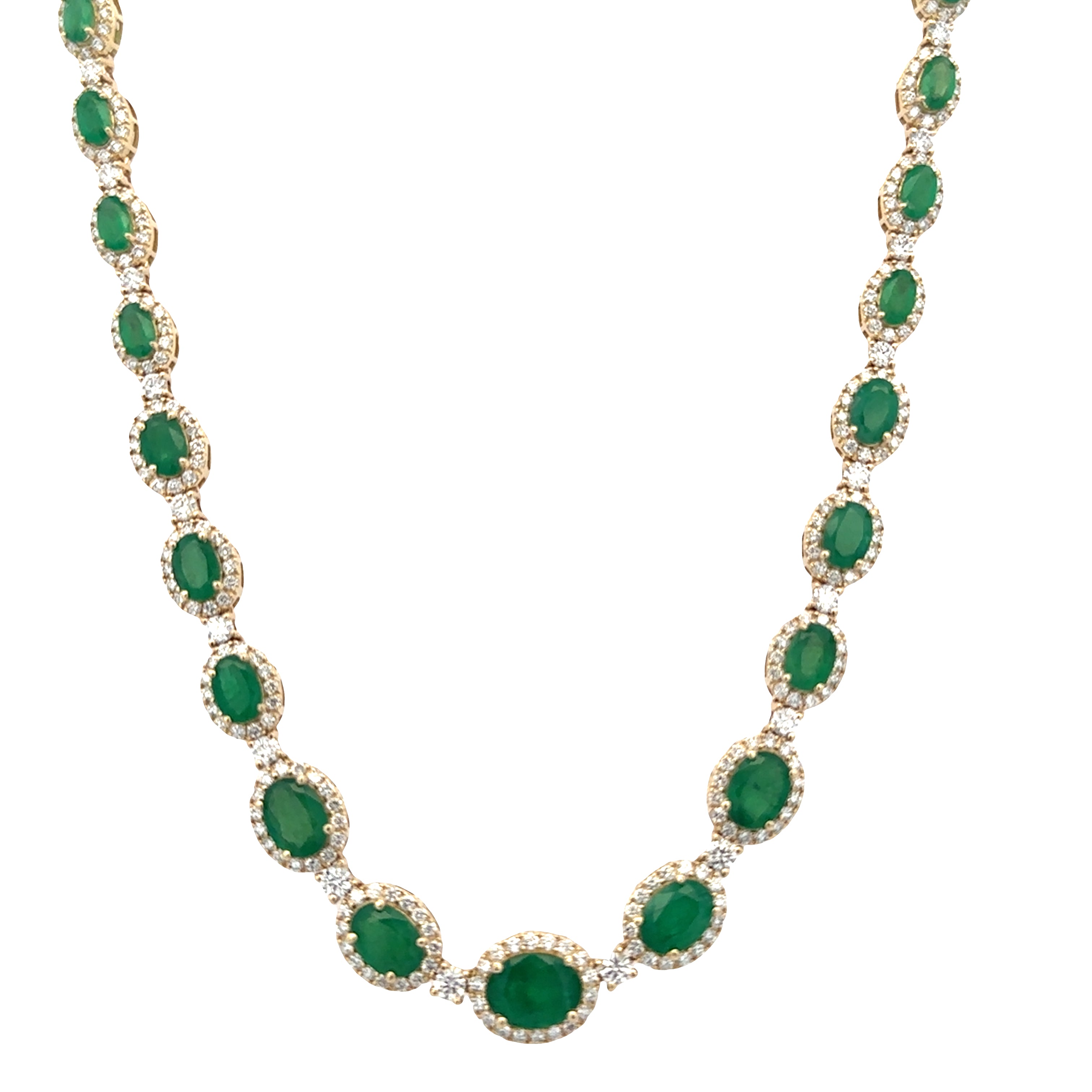 Statement 14k Yellow Gold Emerald and Diamond Necklace – 16" – 12.00 ctw Emeralds & 5.40 ctw Diamonds