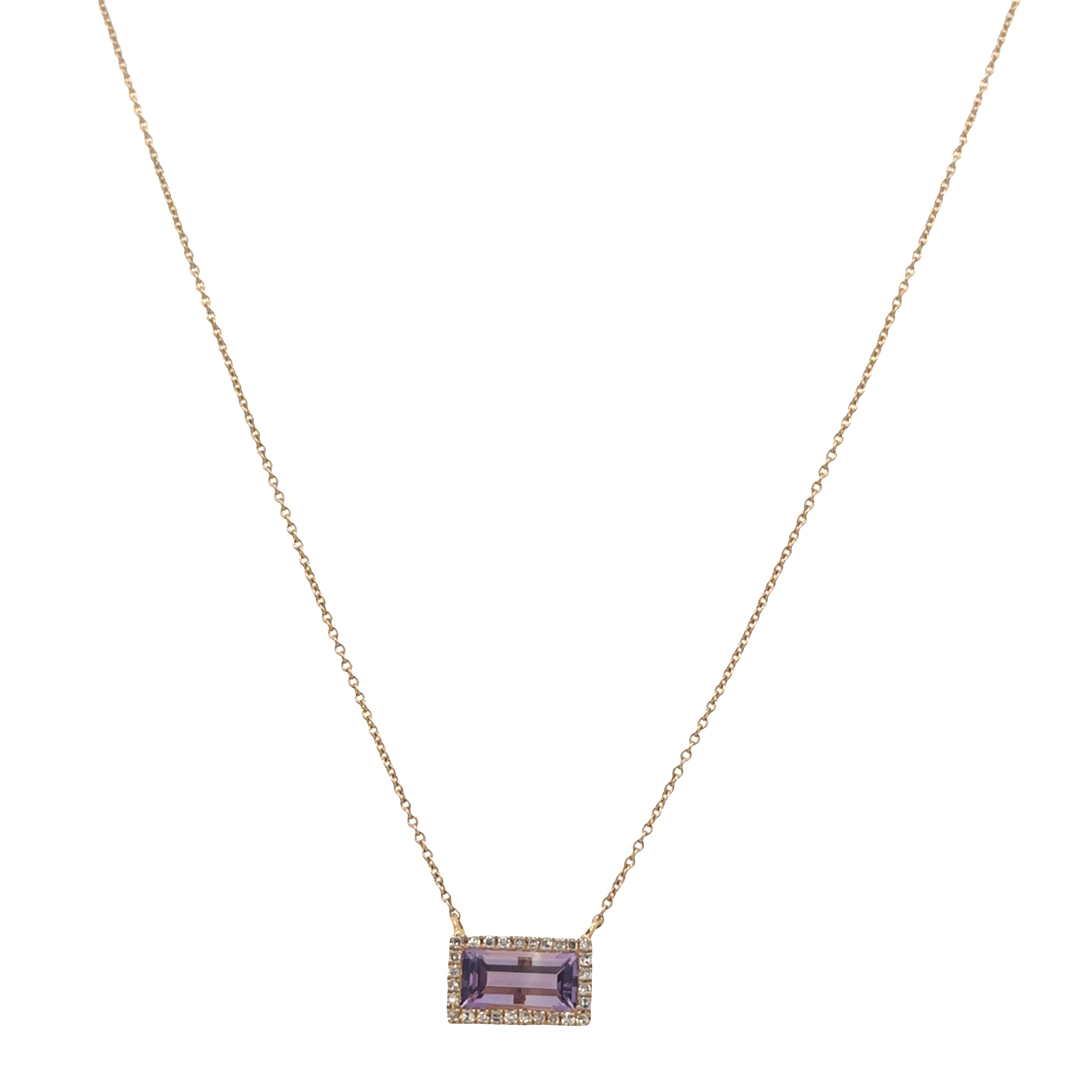 14k Yellow Gold Amethyst & Diamond Halo Pendant Necklace – 18"