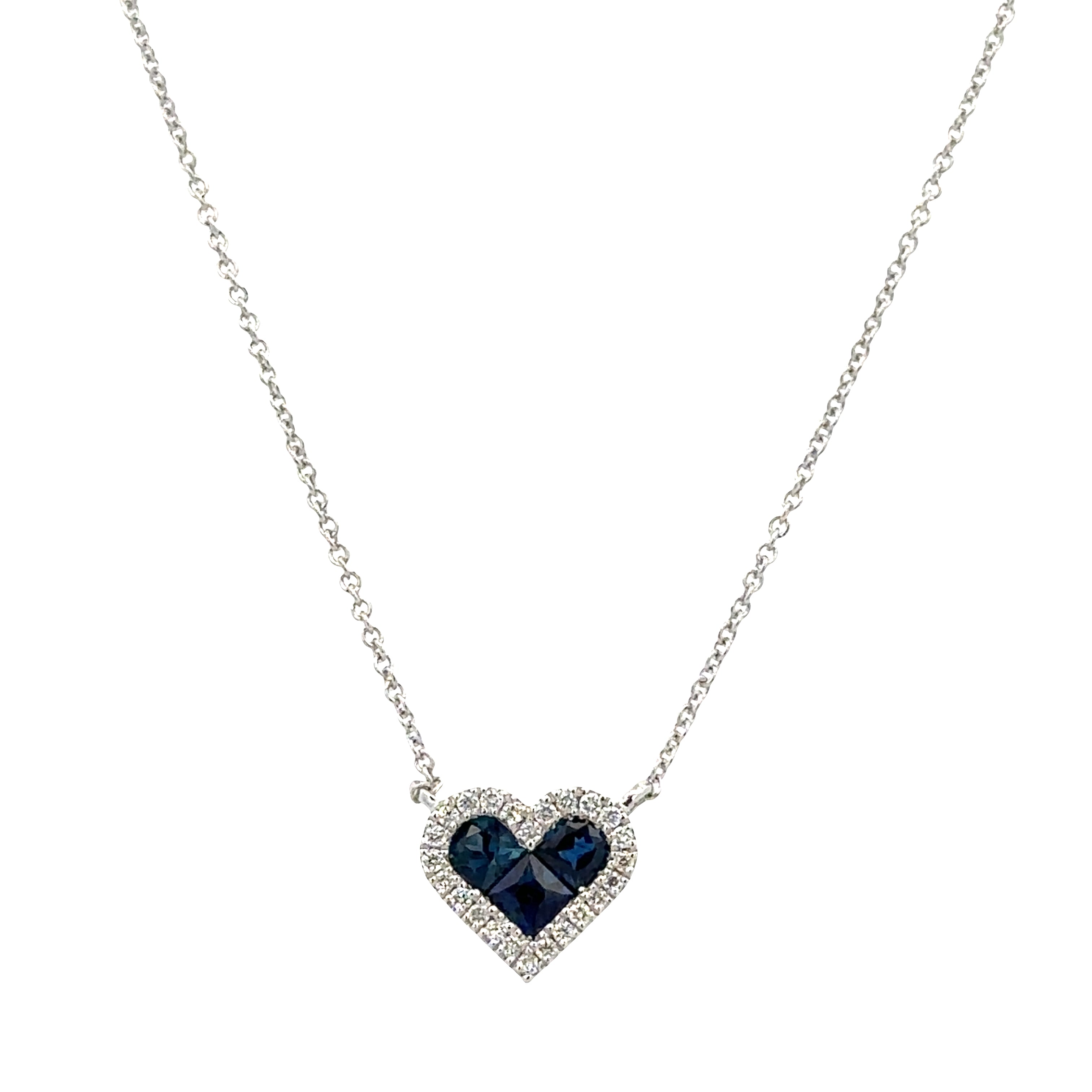 14k White Gold Sapphire & Diamond Heart Pendant Necklace – 18"