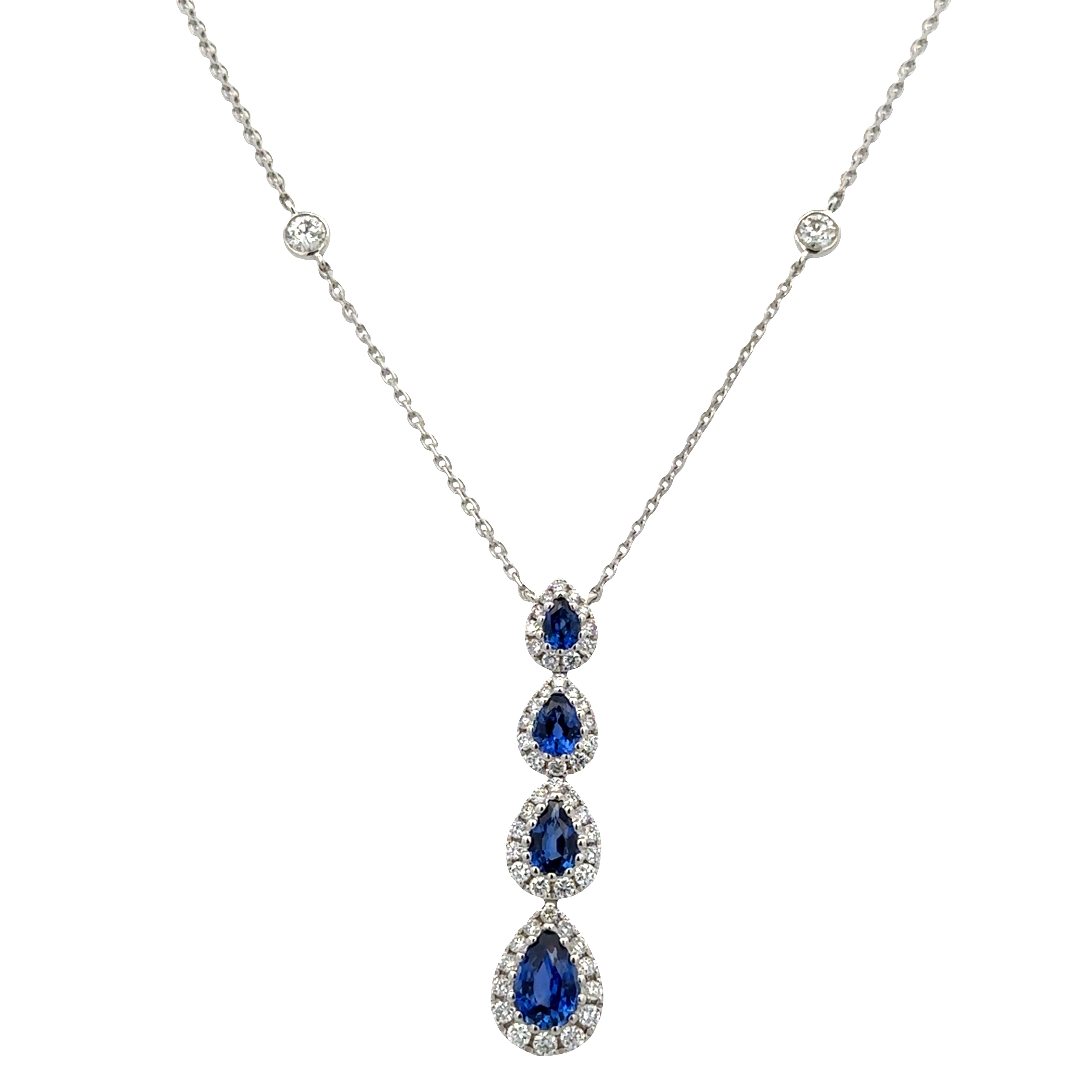 14k White Gold Sapphire and Diamond Drop Necklace