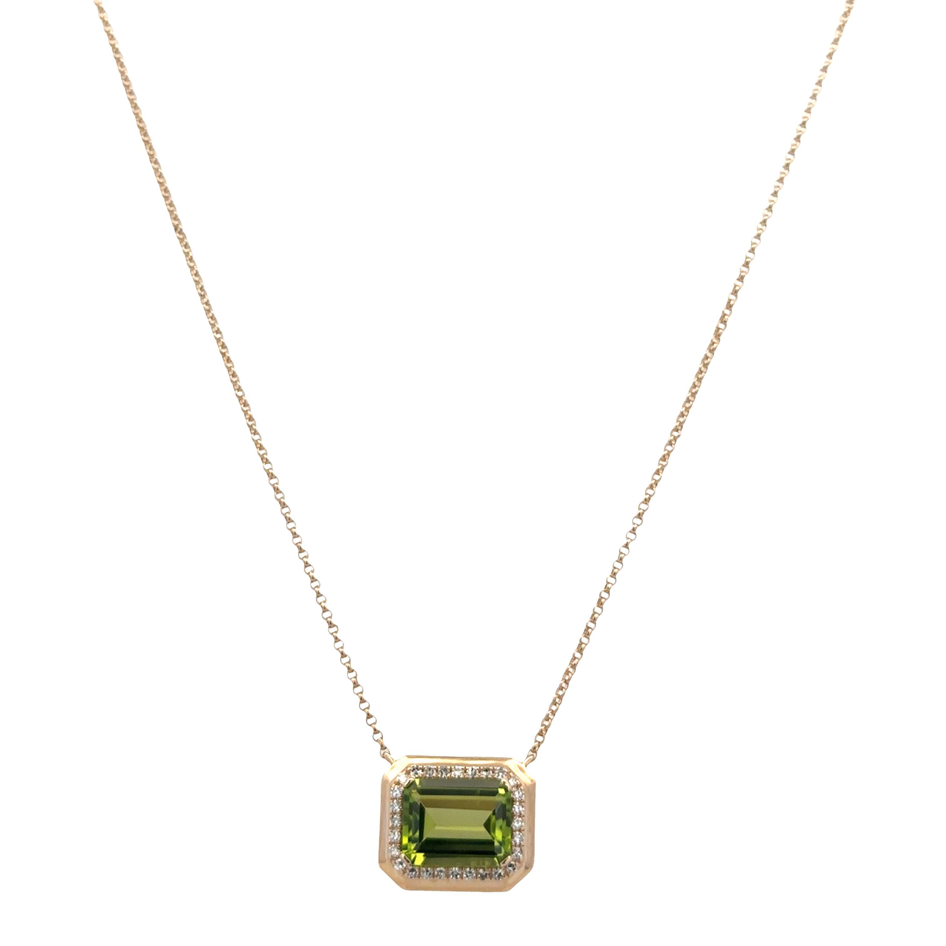 14k Yellow Gold Peridot & Diamond Geometric Necklace – 2.20 Carats