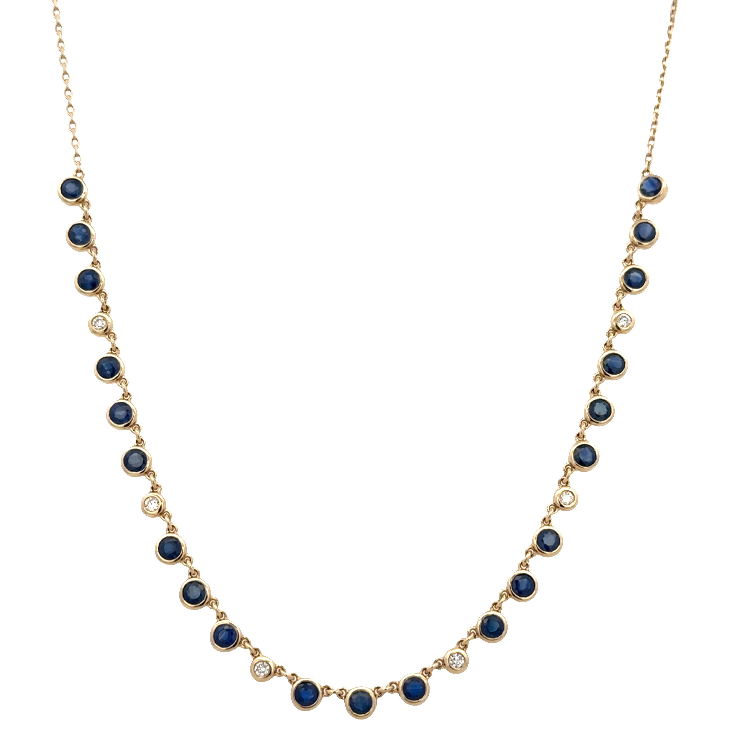 14k Yellow Gold Sapphire & Diamond Necklace – Adjustable 18"