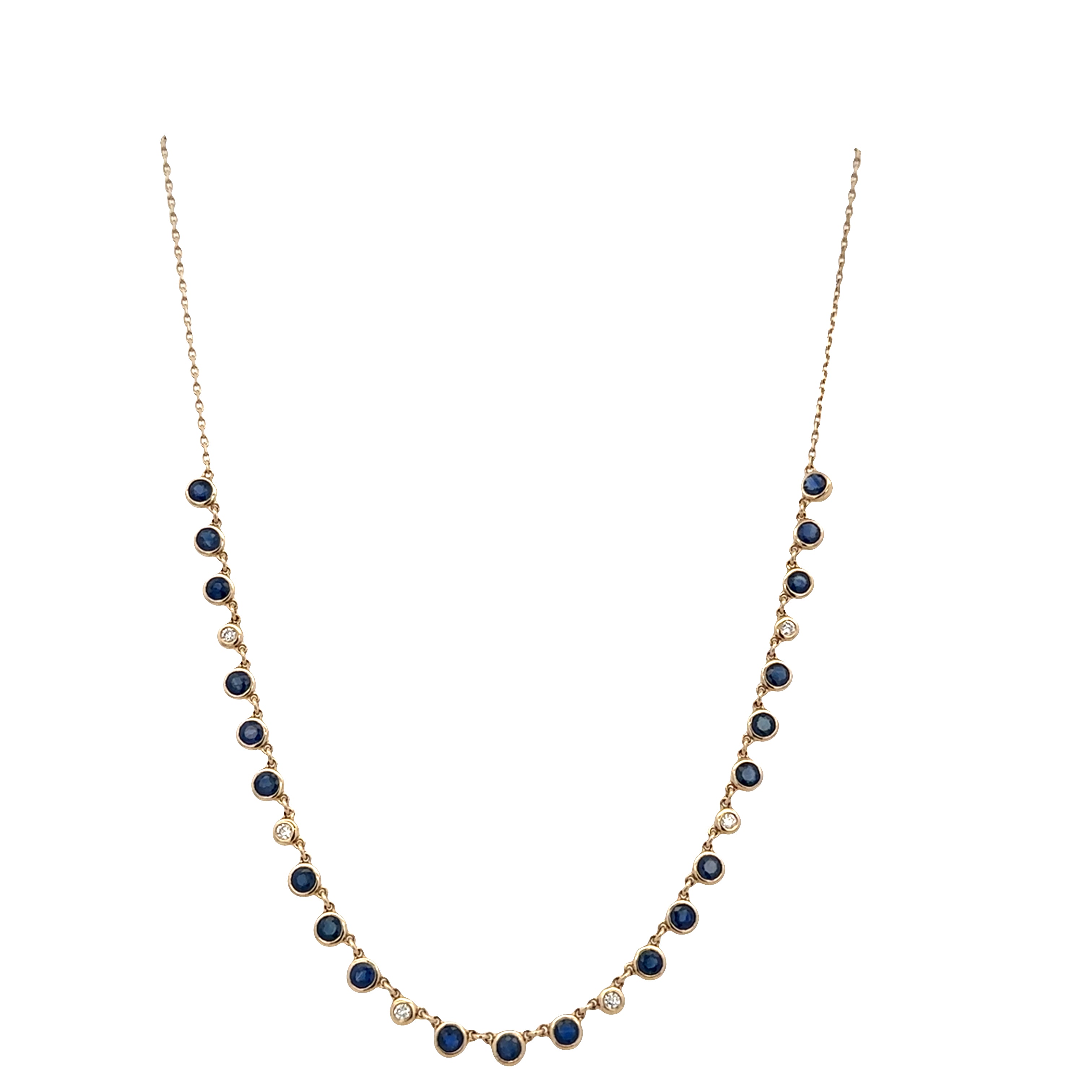 14k Yellow Gold Sapphire & Diamond Necklace – Adjustable 18"