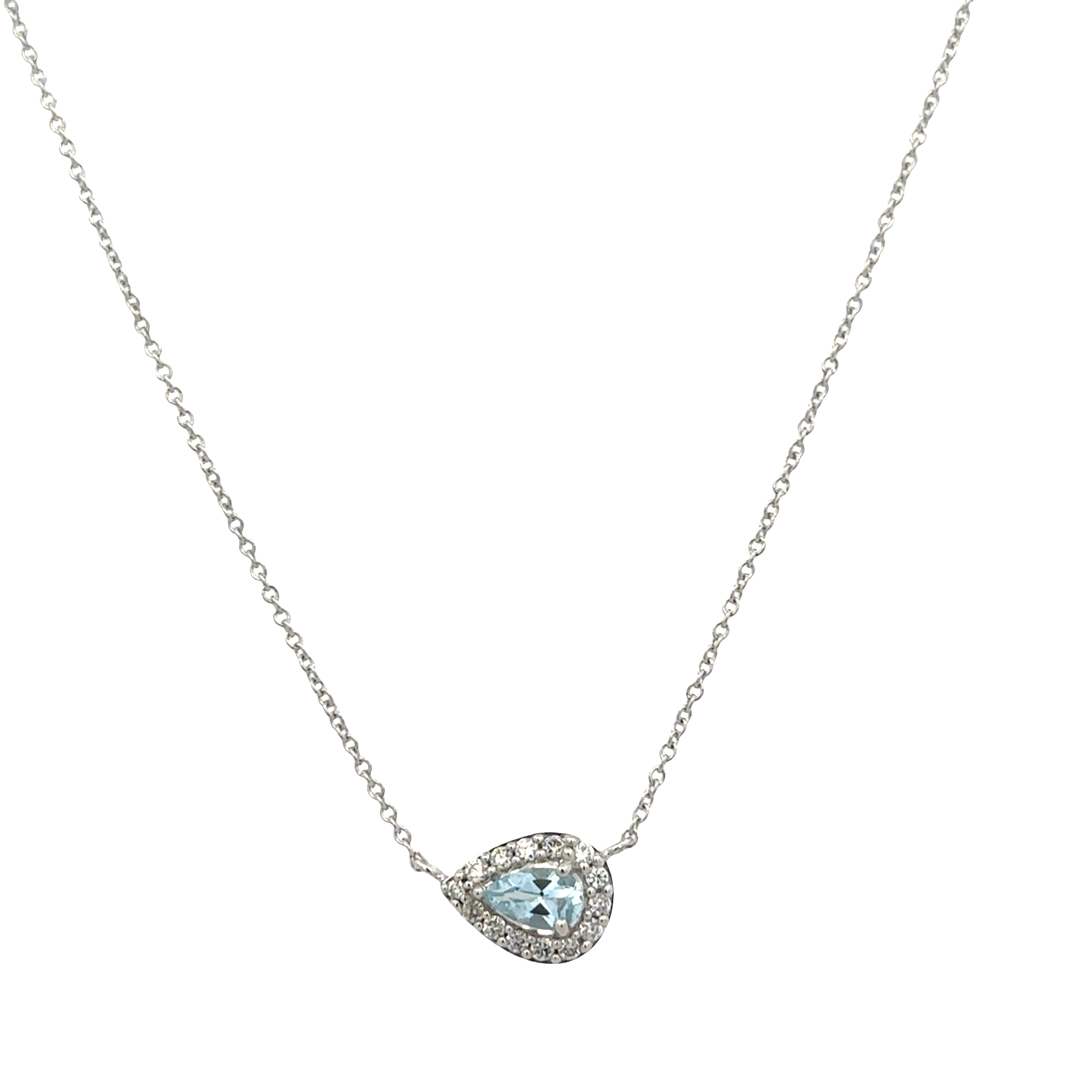 14k White Gold Aquamarine & Diamond East-West Necklace – Adjustable 18"