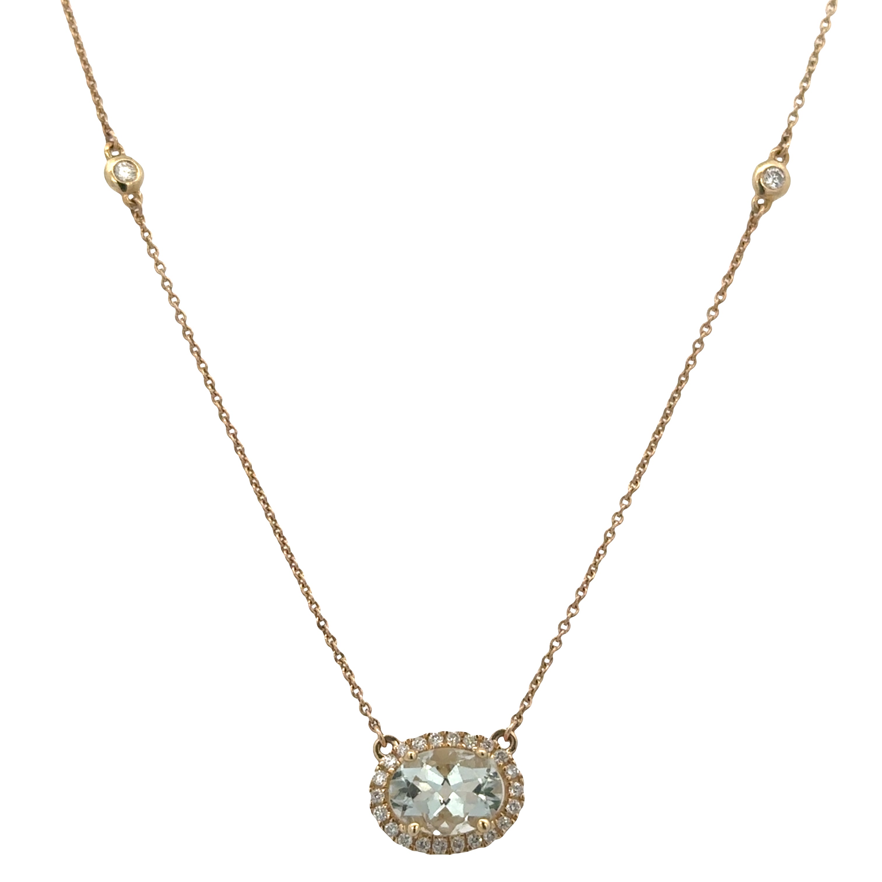 14k Yellow Gold Prasiolite & Diamond Station Necklace – 18"