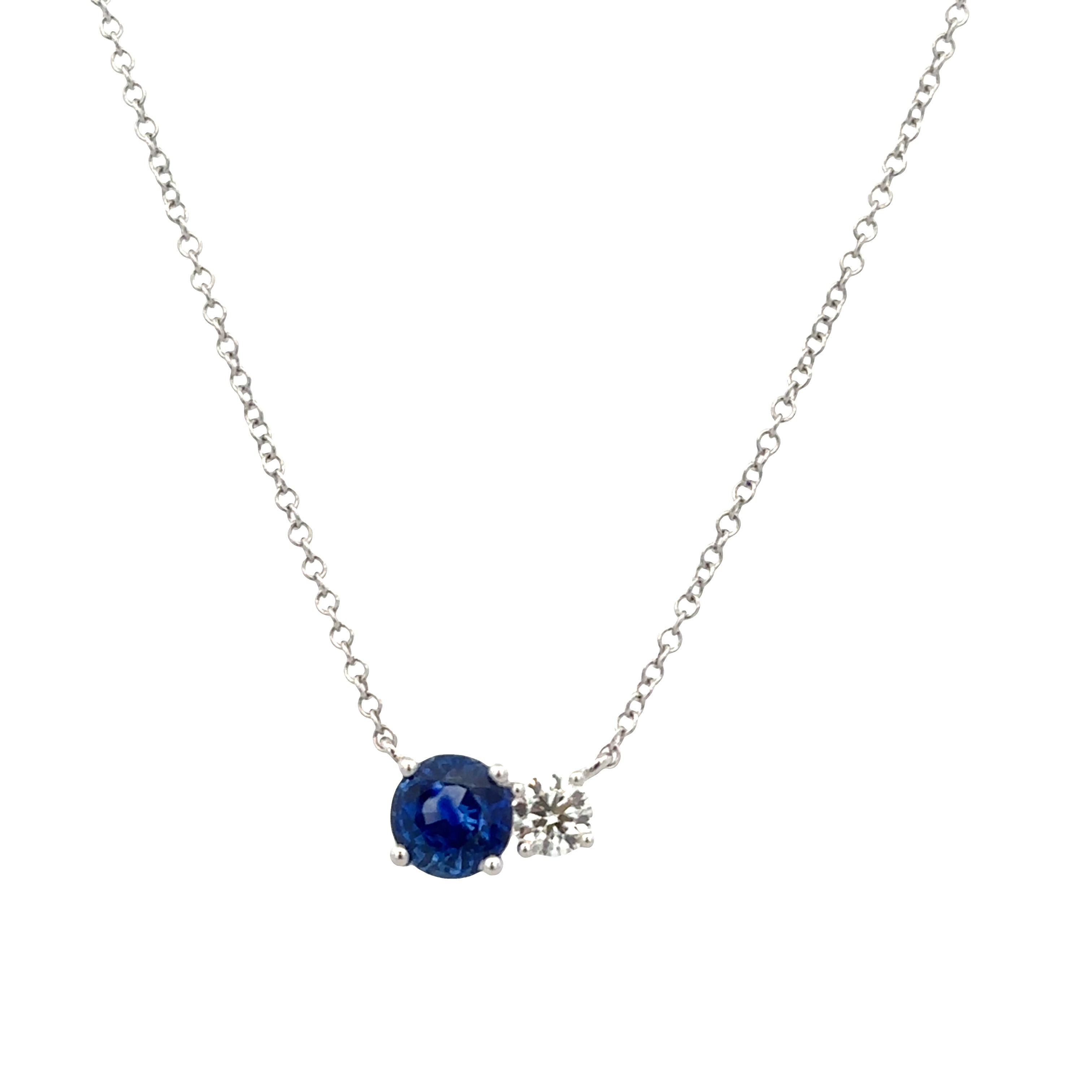 14k White Gold Sapphire & Diamond Station Necklace – 18"