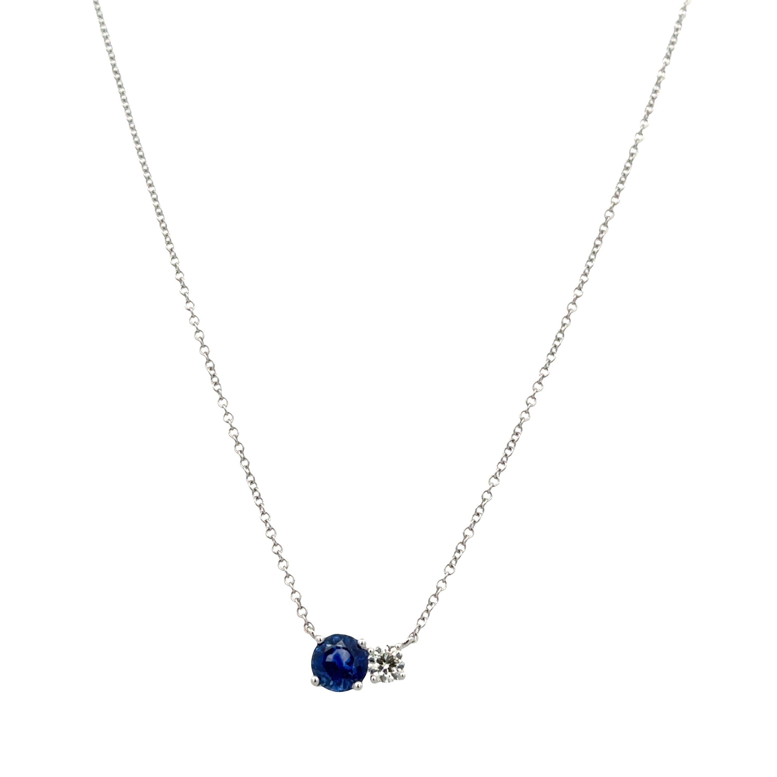 14k White Gold Sapphire & Diamond Station Necklace – 18"