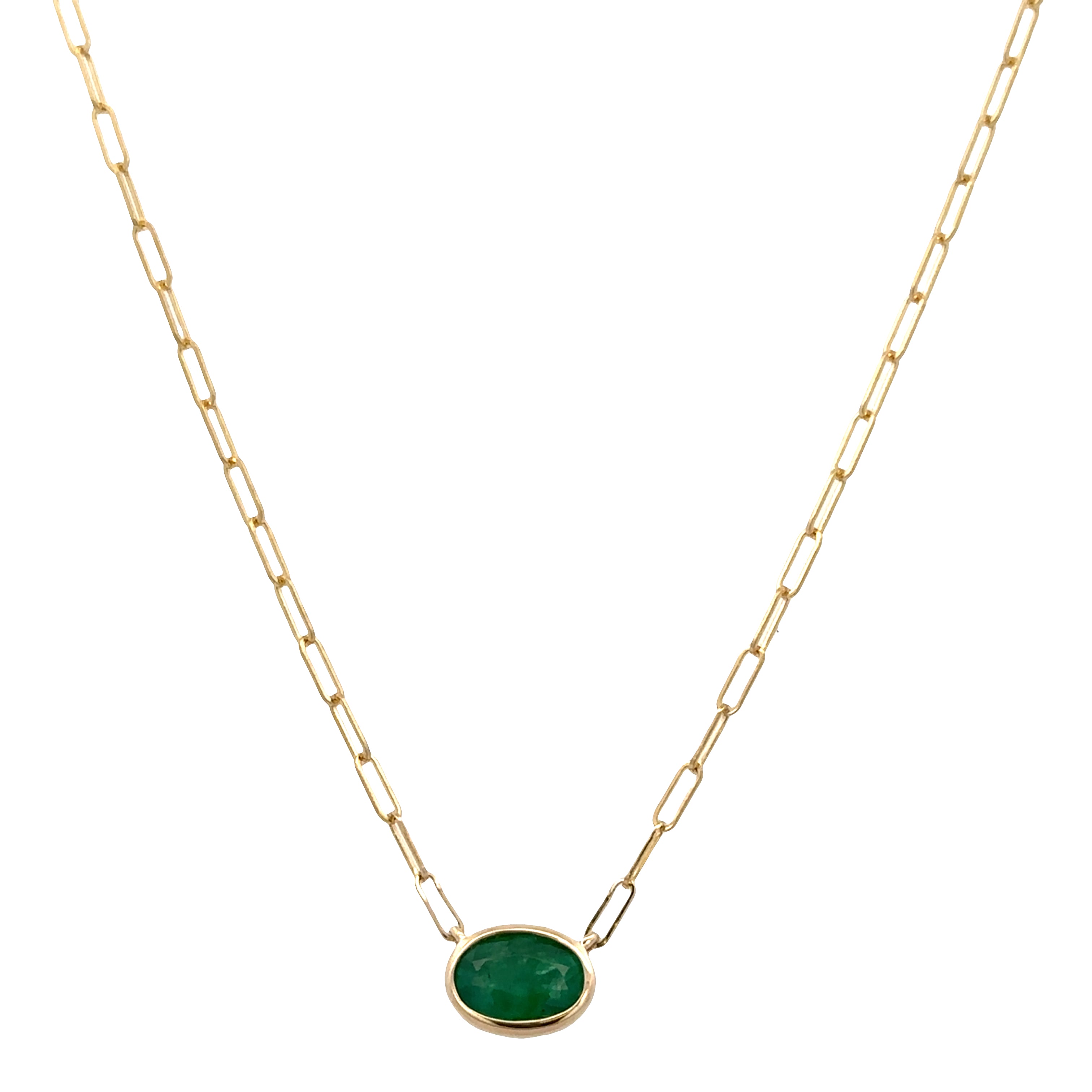 14k Yellow Gold Emerald Paperclip Chain Necklace – 18"