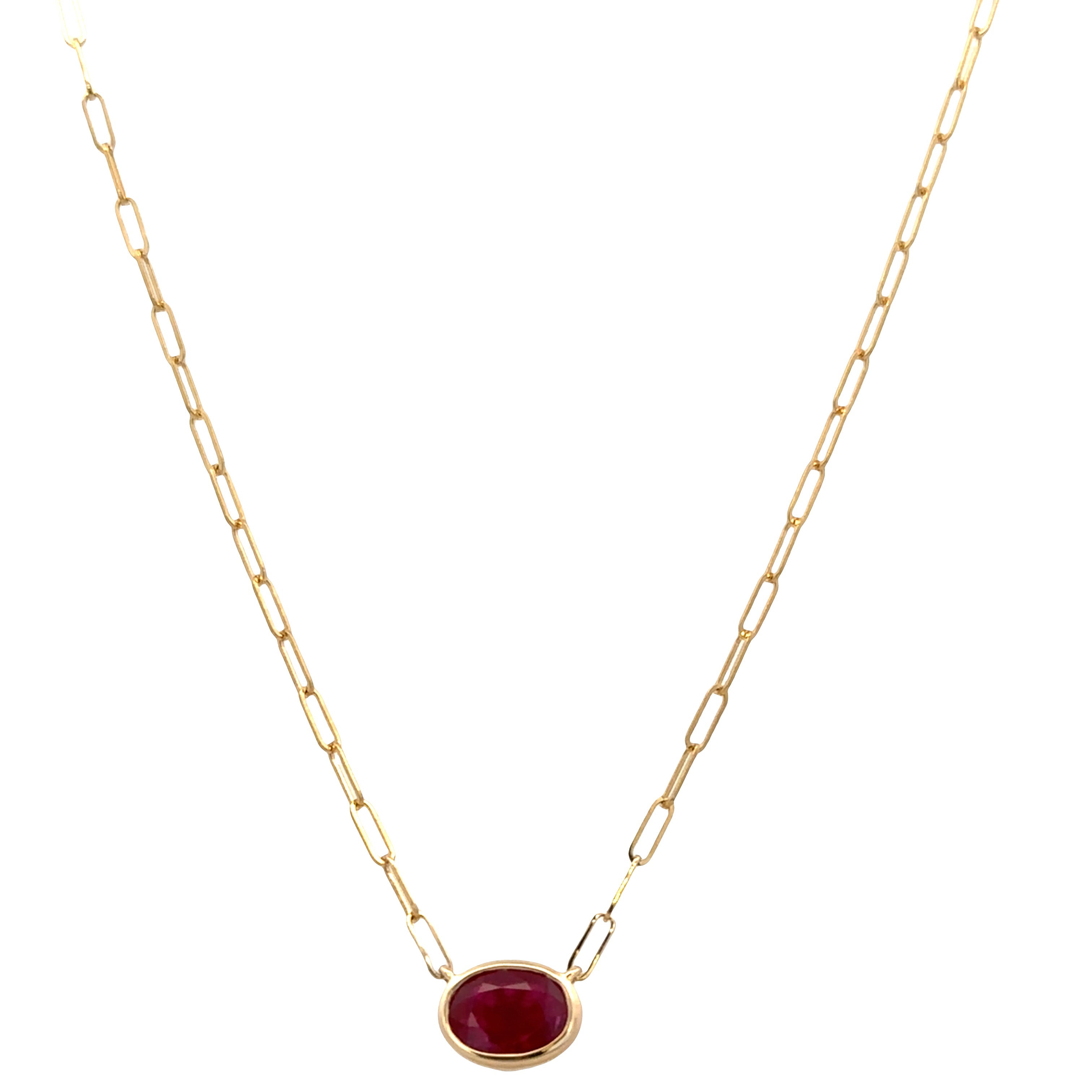 14k Yellow Gold Ruby Paperclip Chain Necklace – 18"