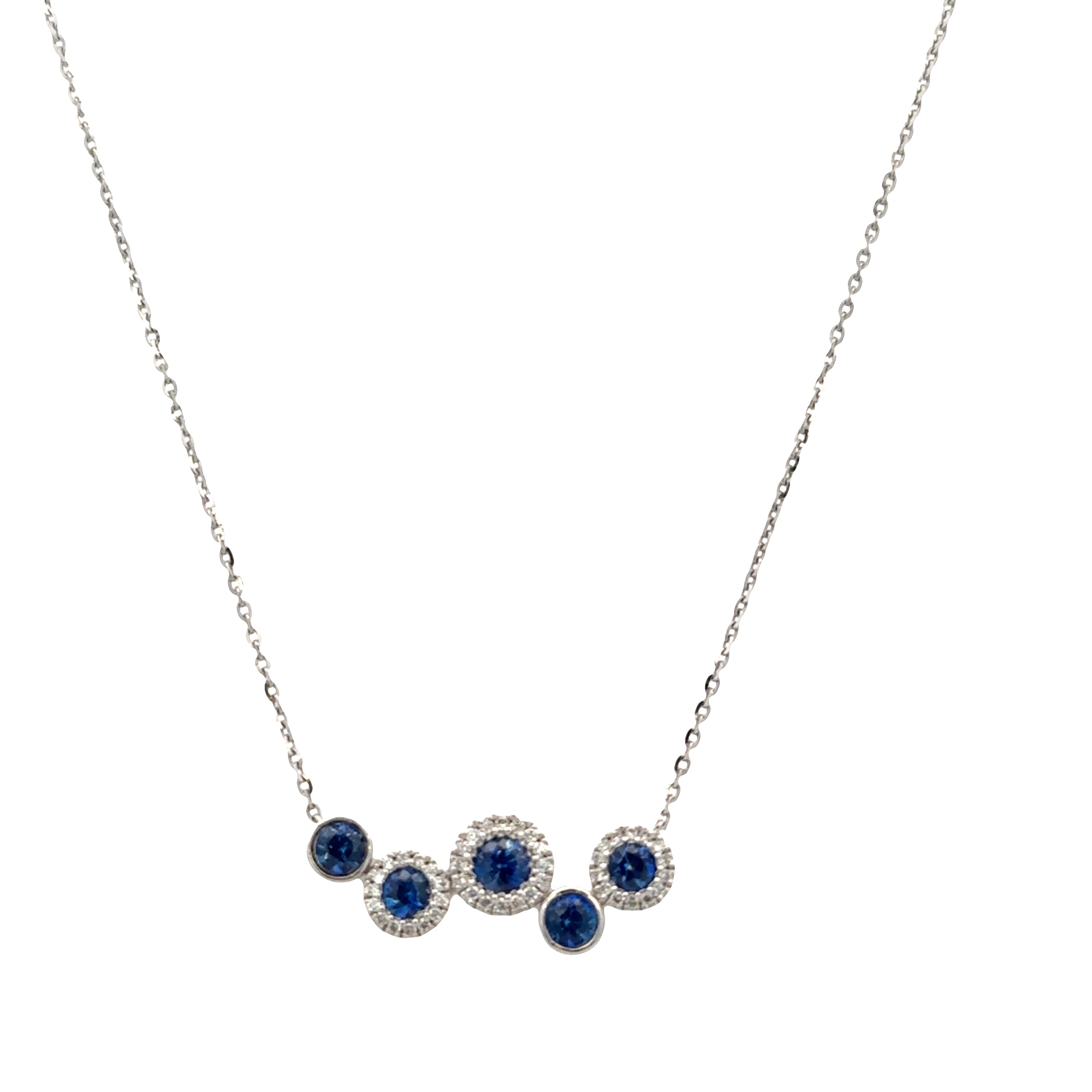 14k White Gold Sapphire & Diamond Geometric Necklace – 18"