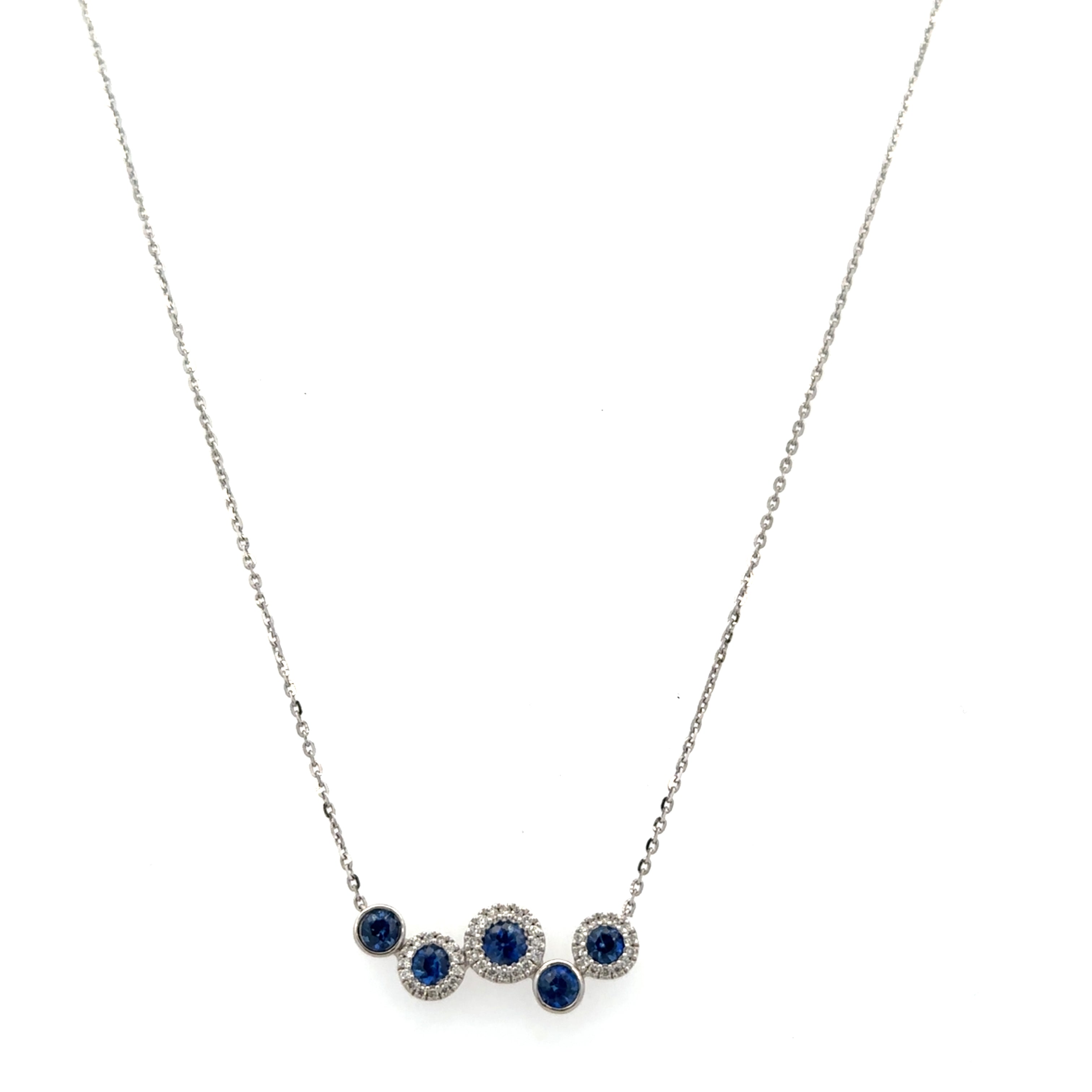 14k White Gold Sapphire & Diamond Geometric Necklace – 18"