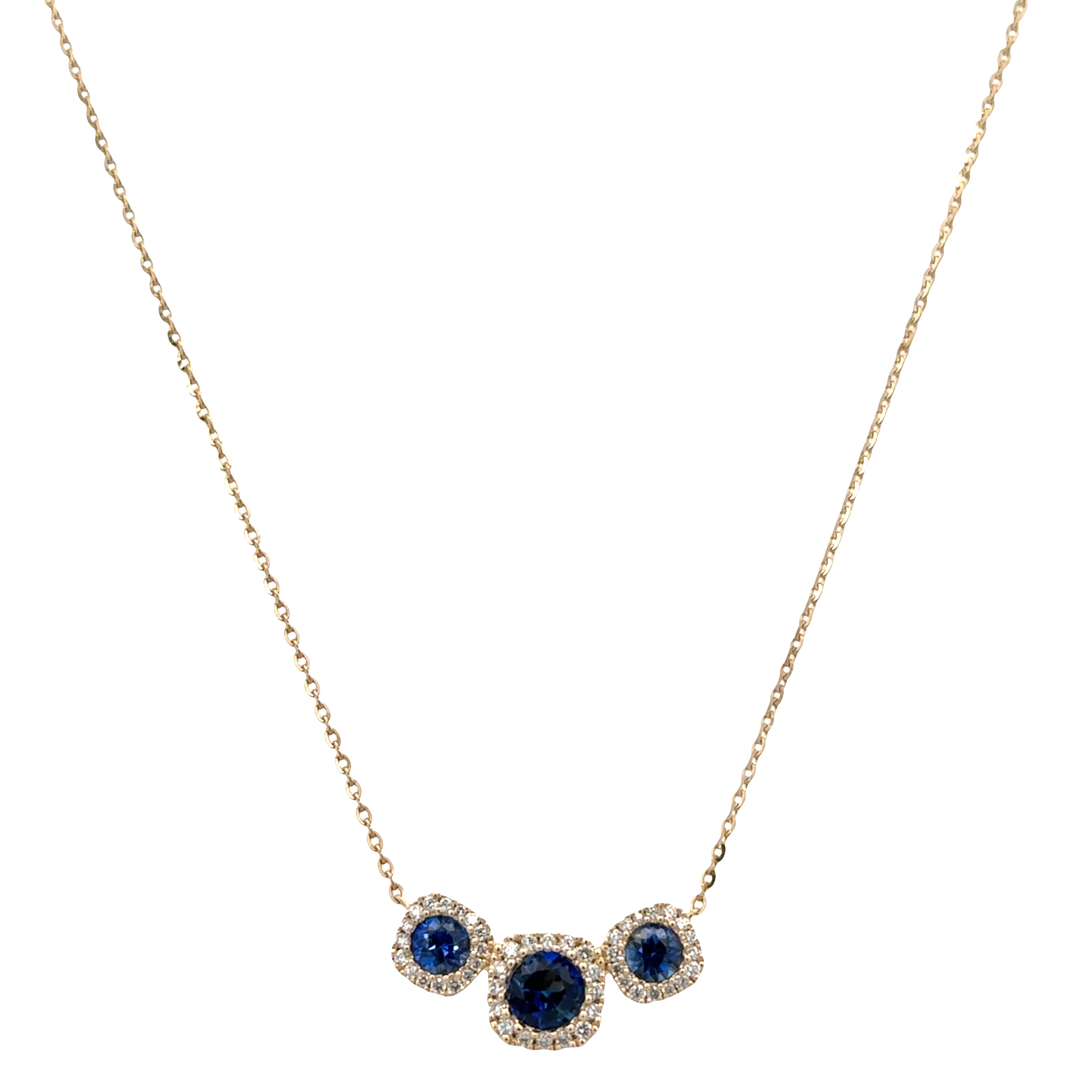 14k Yellow Gold Sapphire & Diamond Triple Halo Necklace – 18"