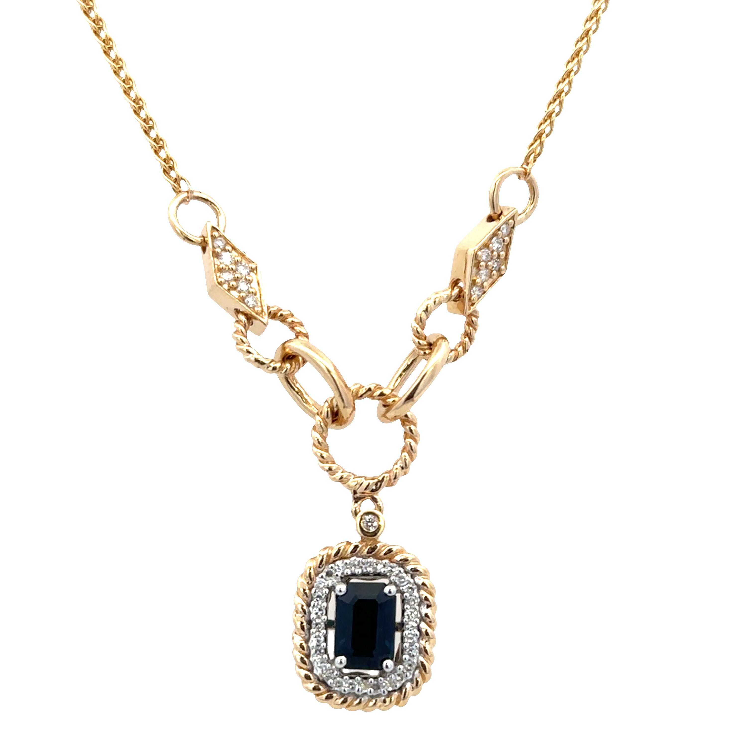 14k Yellow Gold Sapphire & Diamond Y Necklace – 18"