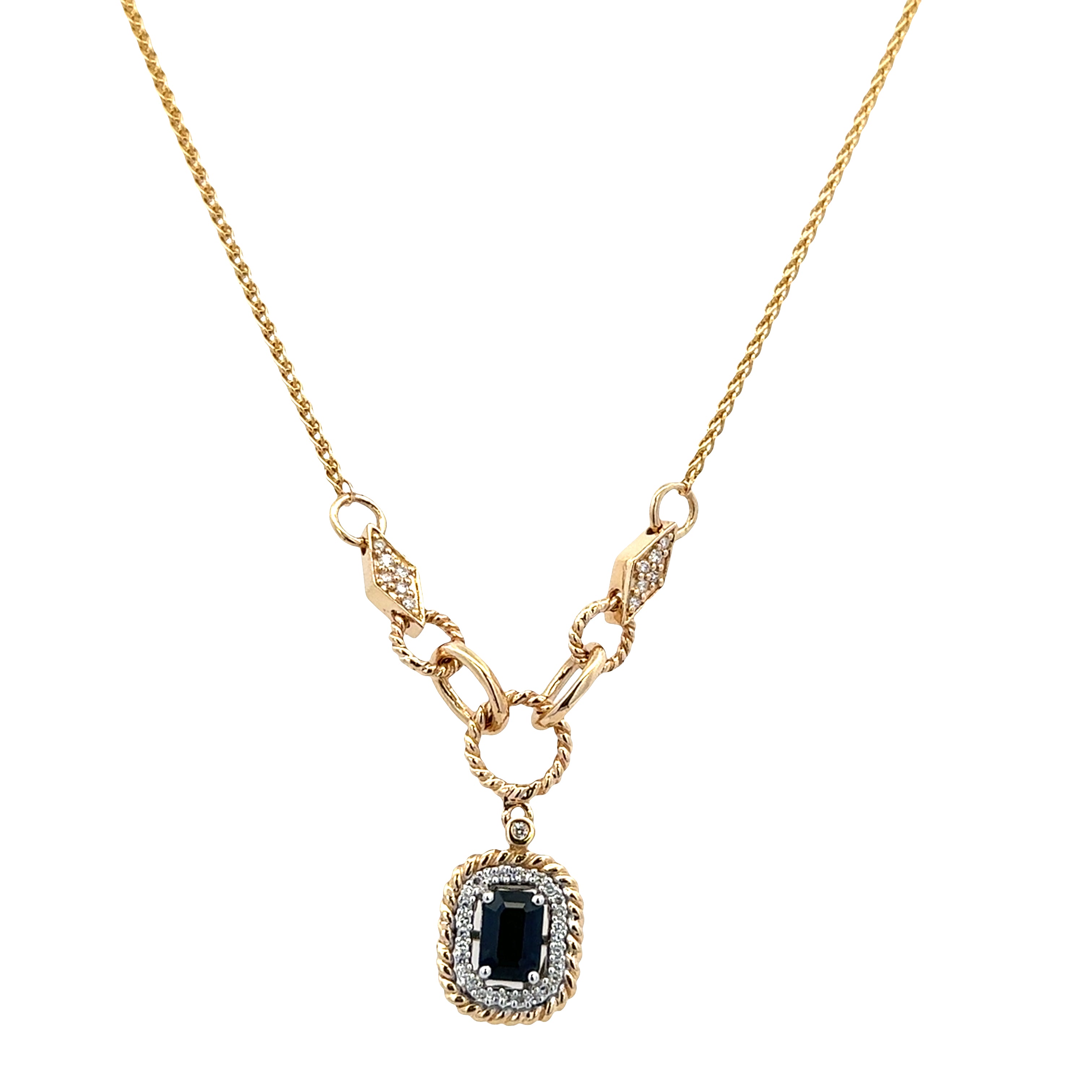 14k Yellow Gold Sapphire & Diamond Y Necklace – 18"