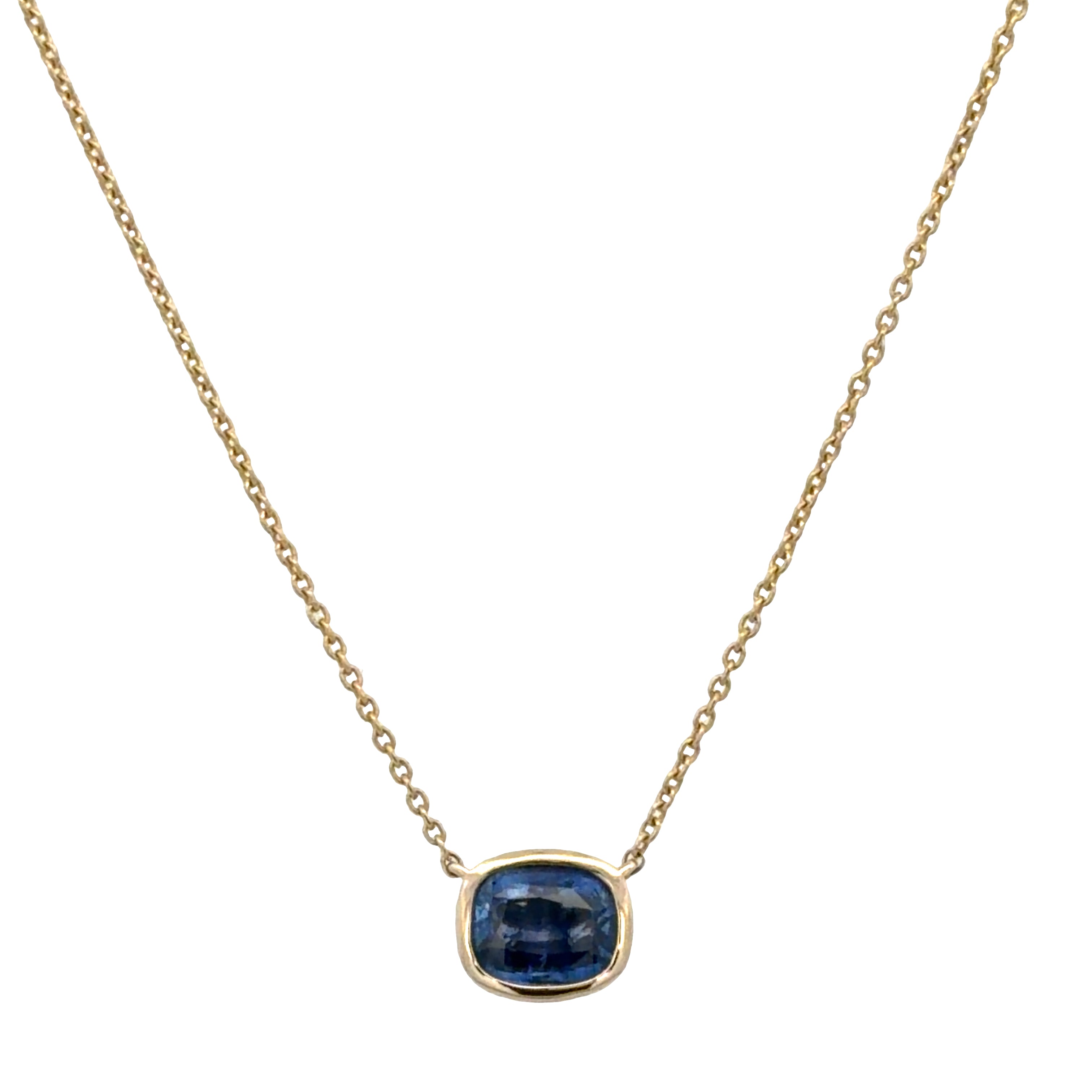 14k Yellow Gold 1.49 CT Bezel Set Blue Sapphire Necklace – Adjustable 18"