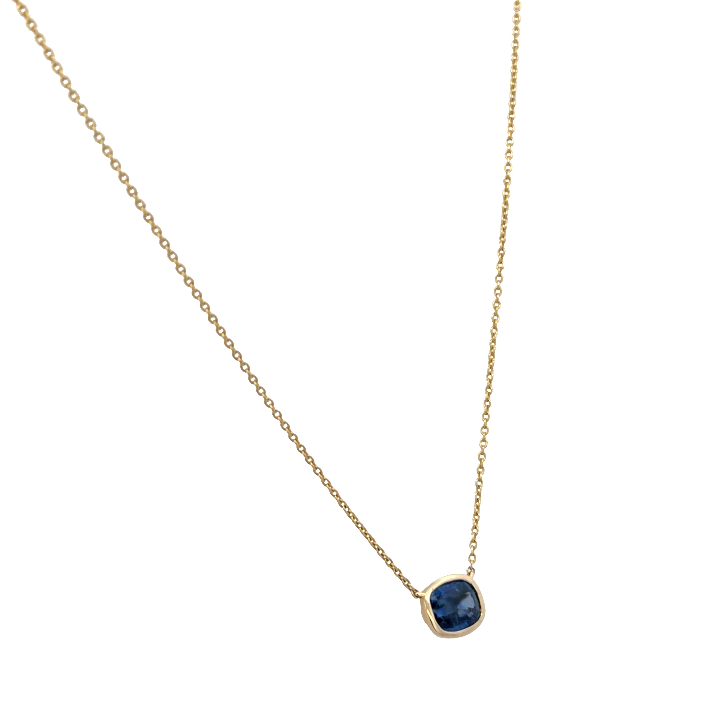 14k Yellow Gold 1.49 CT Bezel Set Blue Sapphire Necklace – Adjustable 18"