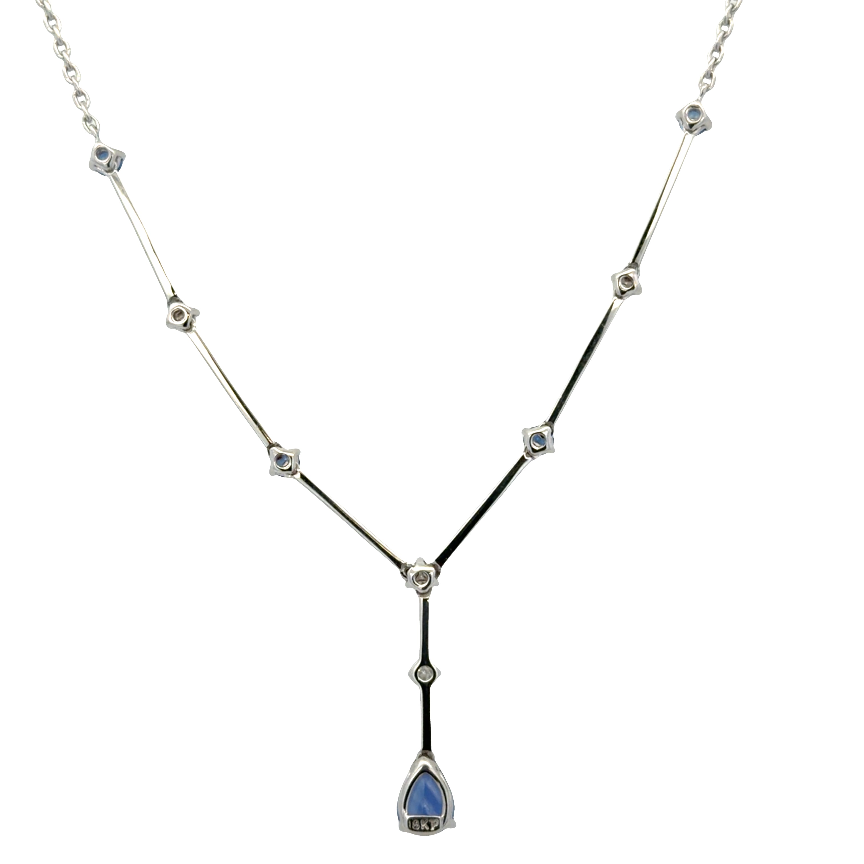 18k White Gold Blue Sapphire & Diamond Y-Style Drop Necklace