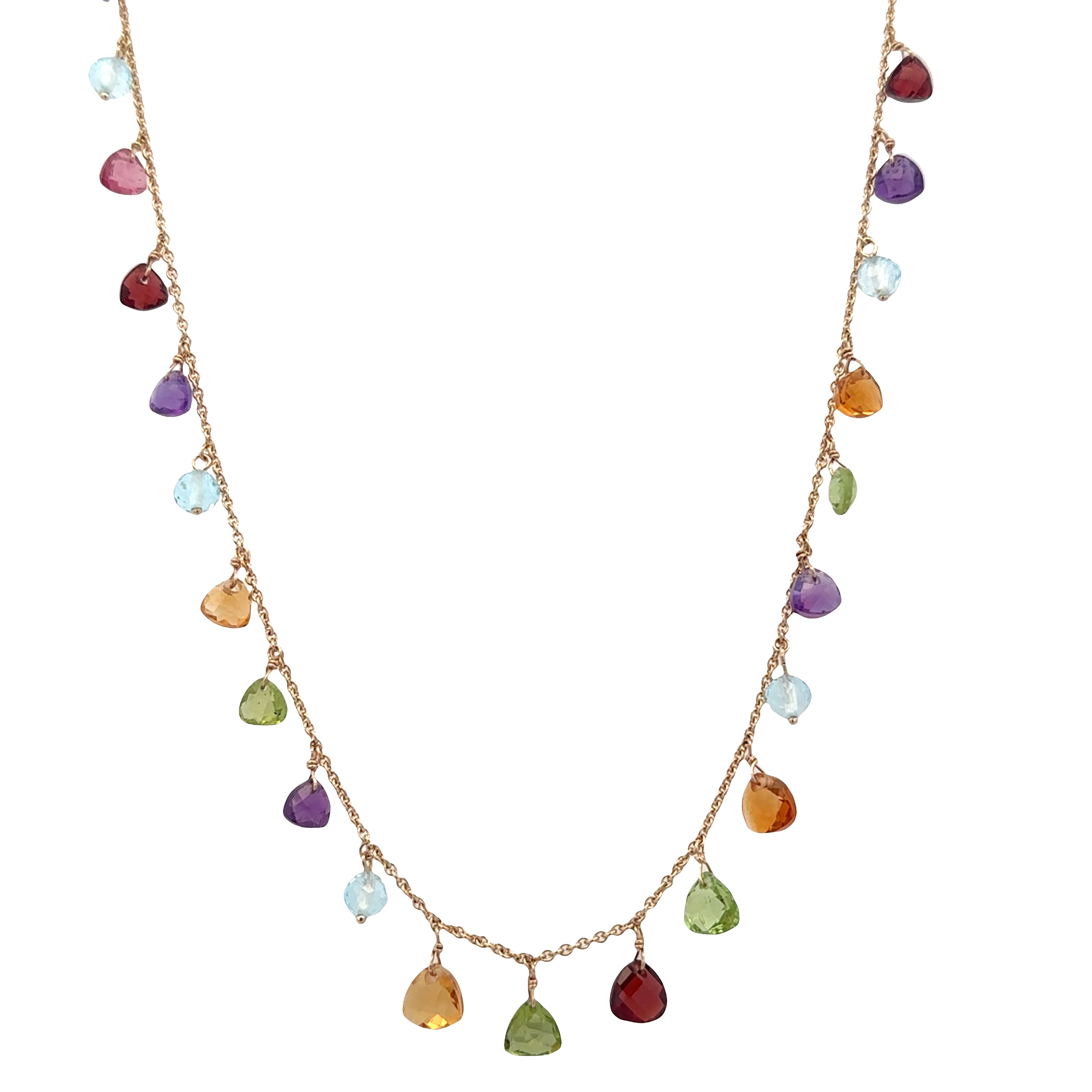 14k Yellow Gold Multi-Gemstone Briolette Necklace – 16"