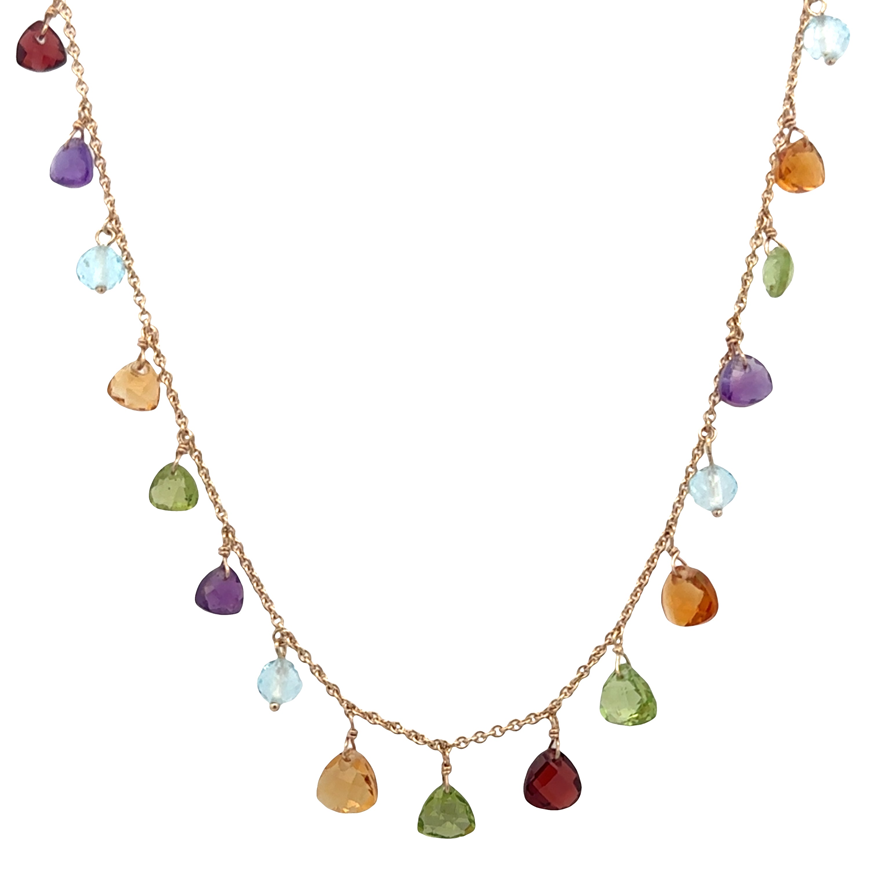 14k Yellow Gold Multi-Gemstone Briolette Necklace – 16"
