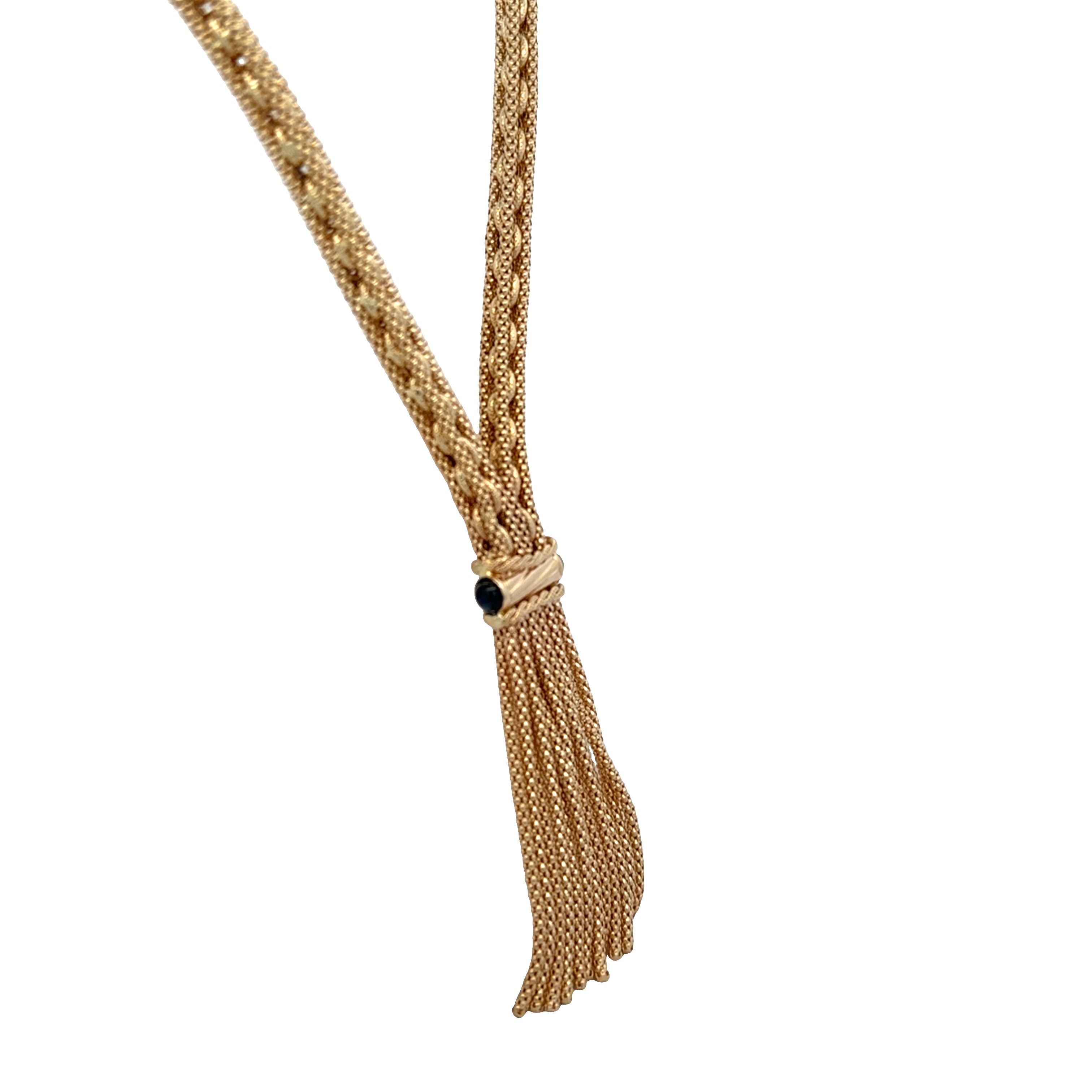 14k Yellow Gold 0.66 CT Sapphire Cabochon Tassel Necklace – 18"