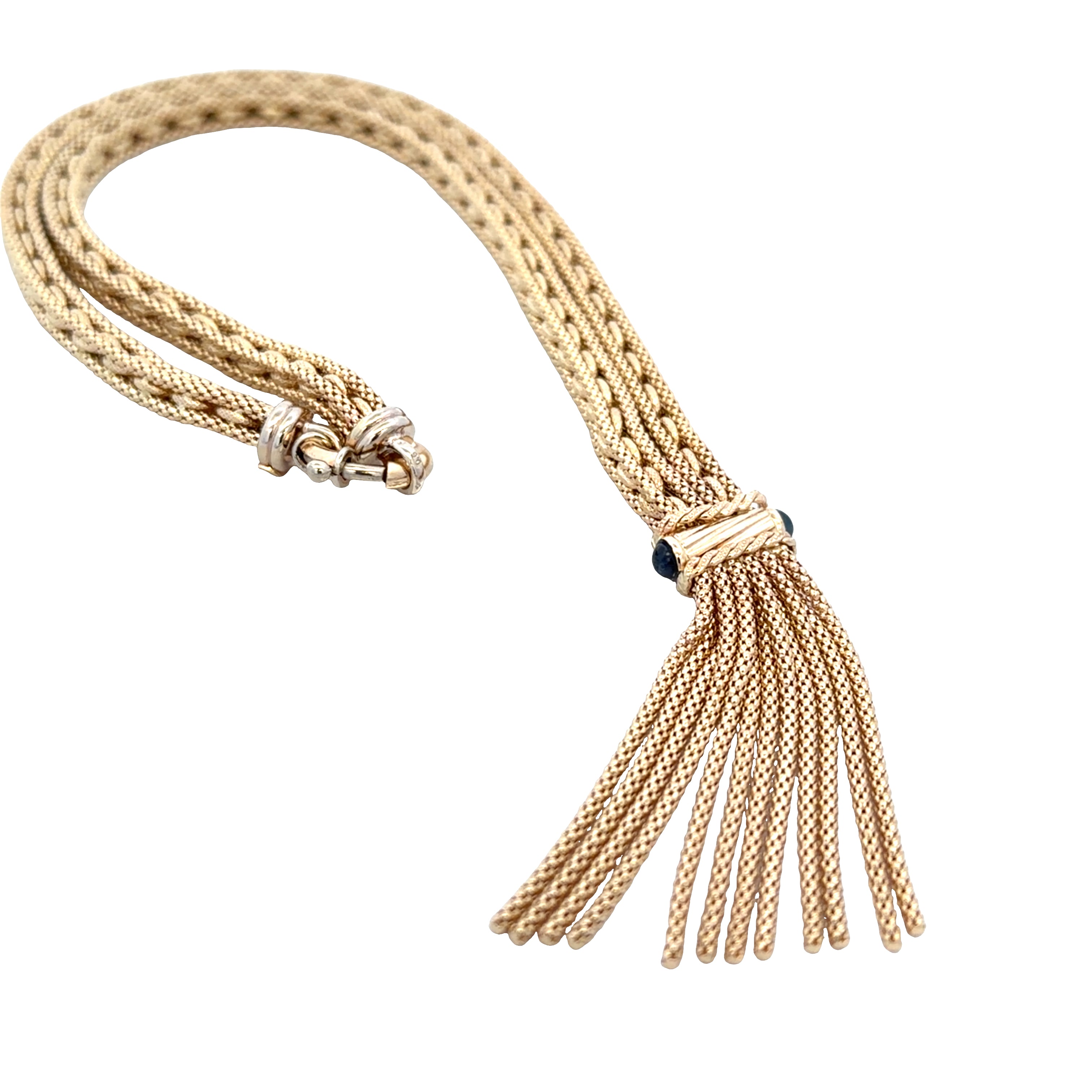 14k Yellow Gold 0.66 CT Sapphire Cabochon Tassel Necklace – 18"