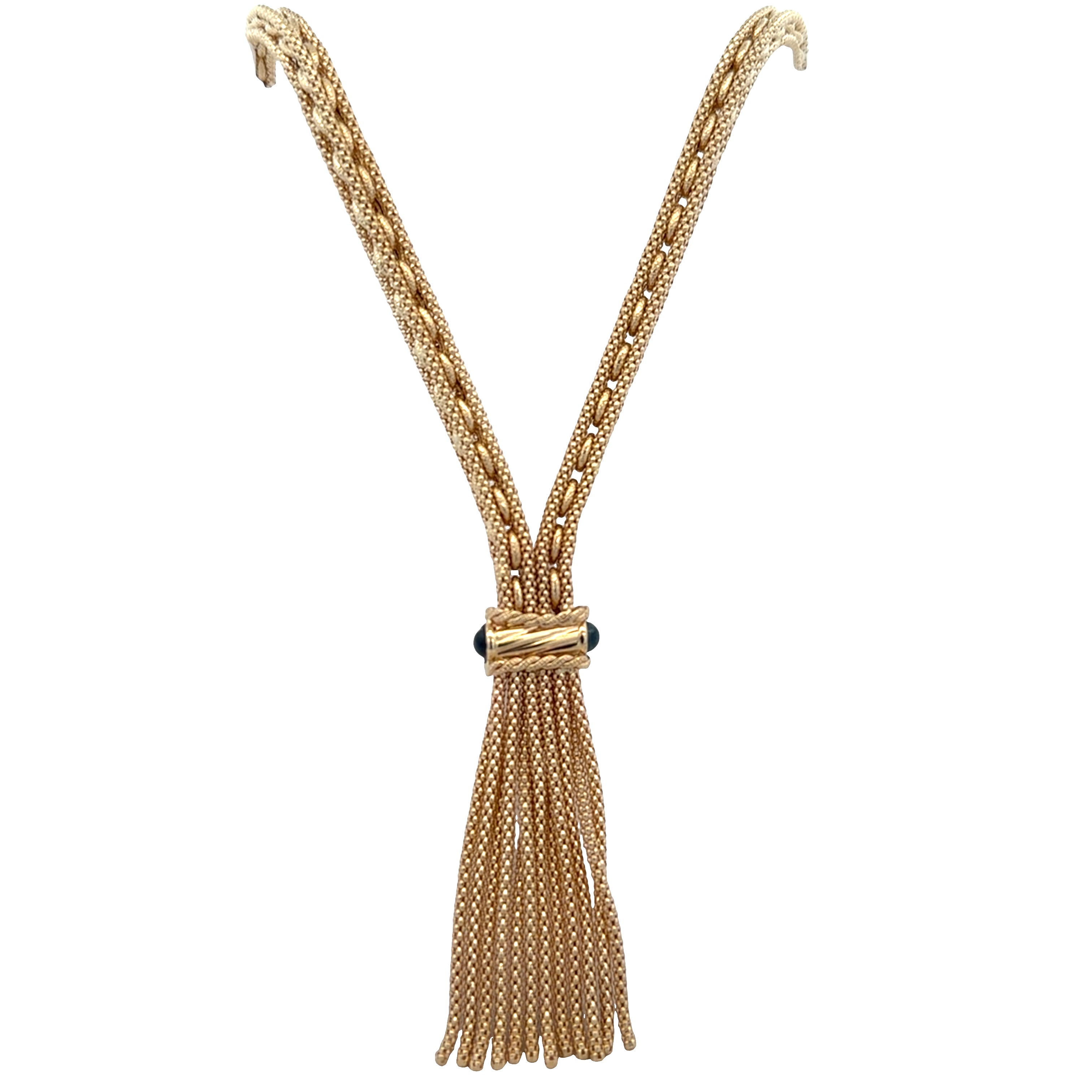 14k Yellow Gold 0.66 CT Sapphire Cabochon Tassel Necklace – 18"