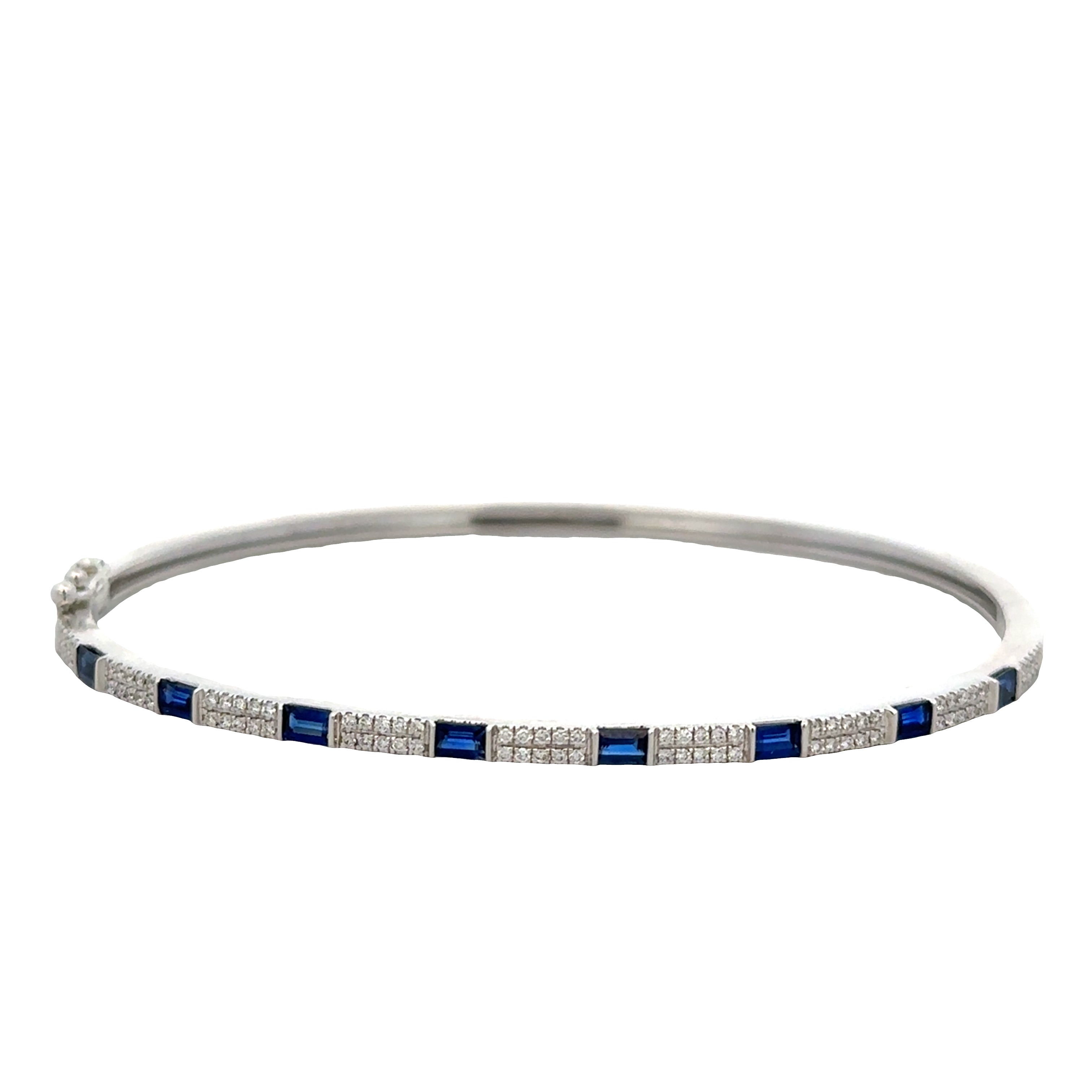 14k White Gold Sapphire & Diamond Alternating Bangle – 2.2mm Wide