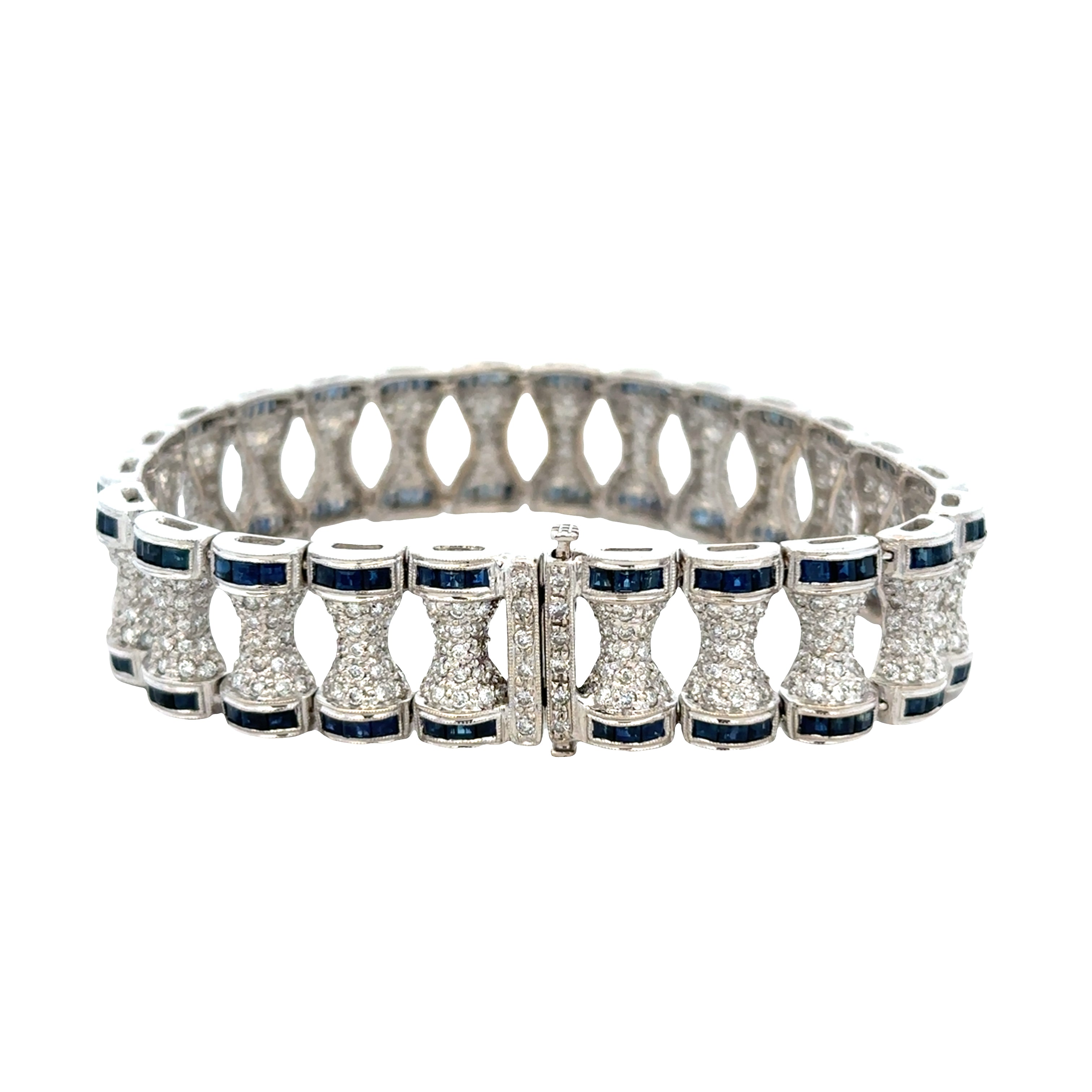 Antique Art Deco 18k White Gold Diamond and Sapphire Bracelet — Circa 1920s