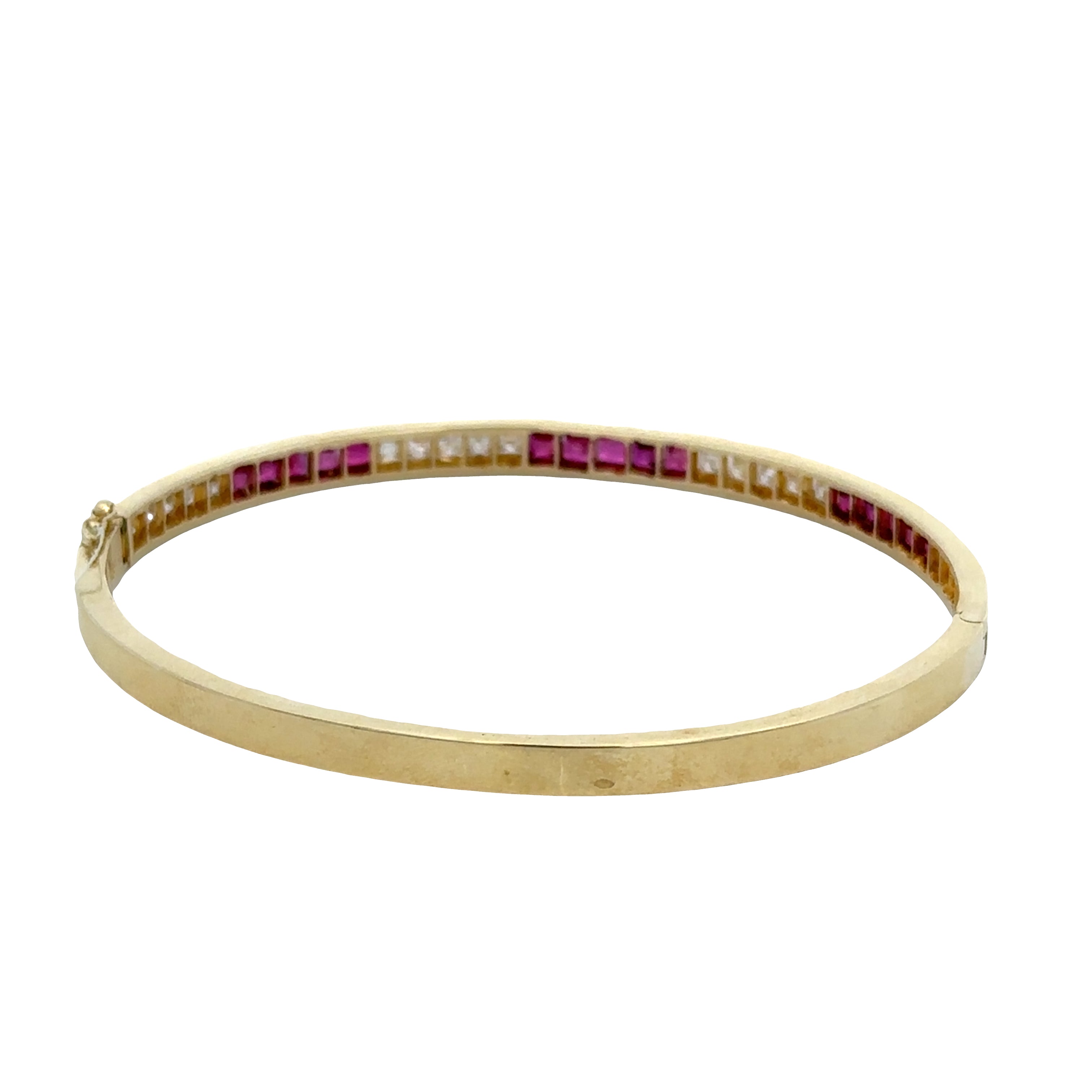 14k Yellow Gold Ruby & Diamond Bangle Bracelet – 7.5" Wrist