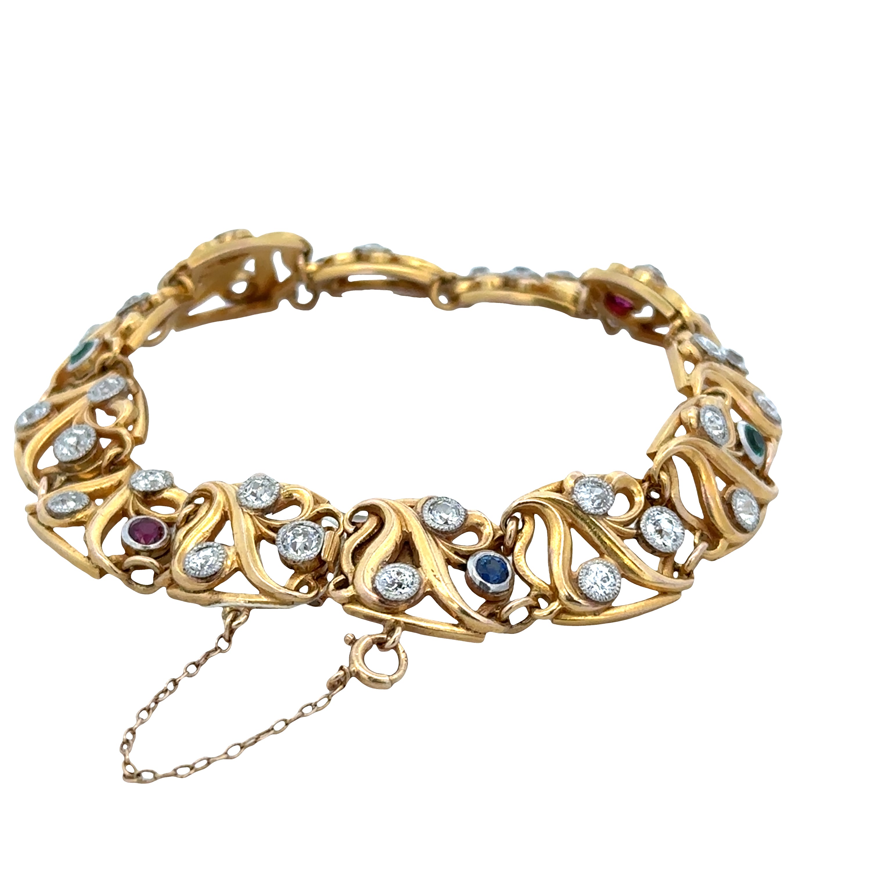Antique Art Nouveau Platinum & 14k Yellow Gold Gemstone Bracelet – 7.25"
