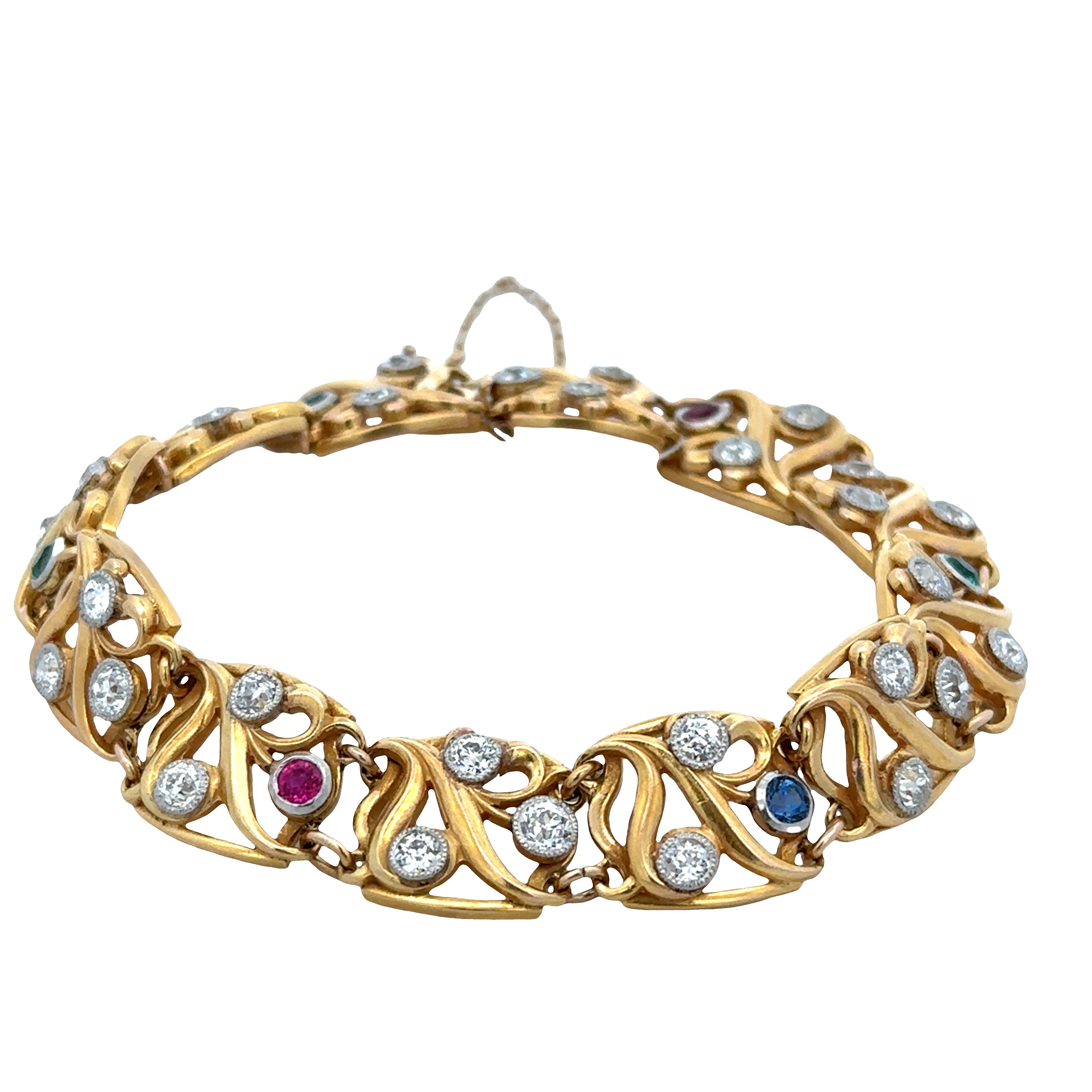 Antique Art Nouveau Platinum & 14k Yellow Gold Gemstone Bracelet – 7.25"