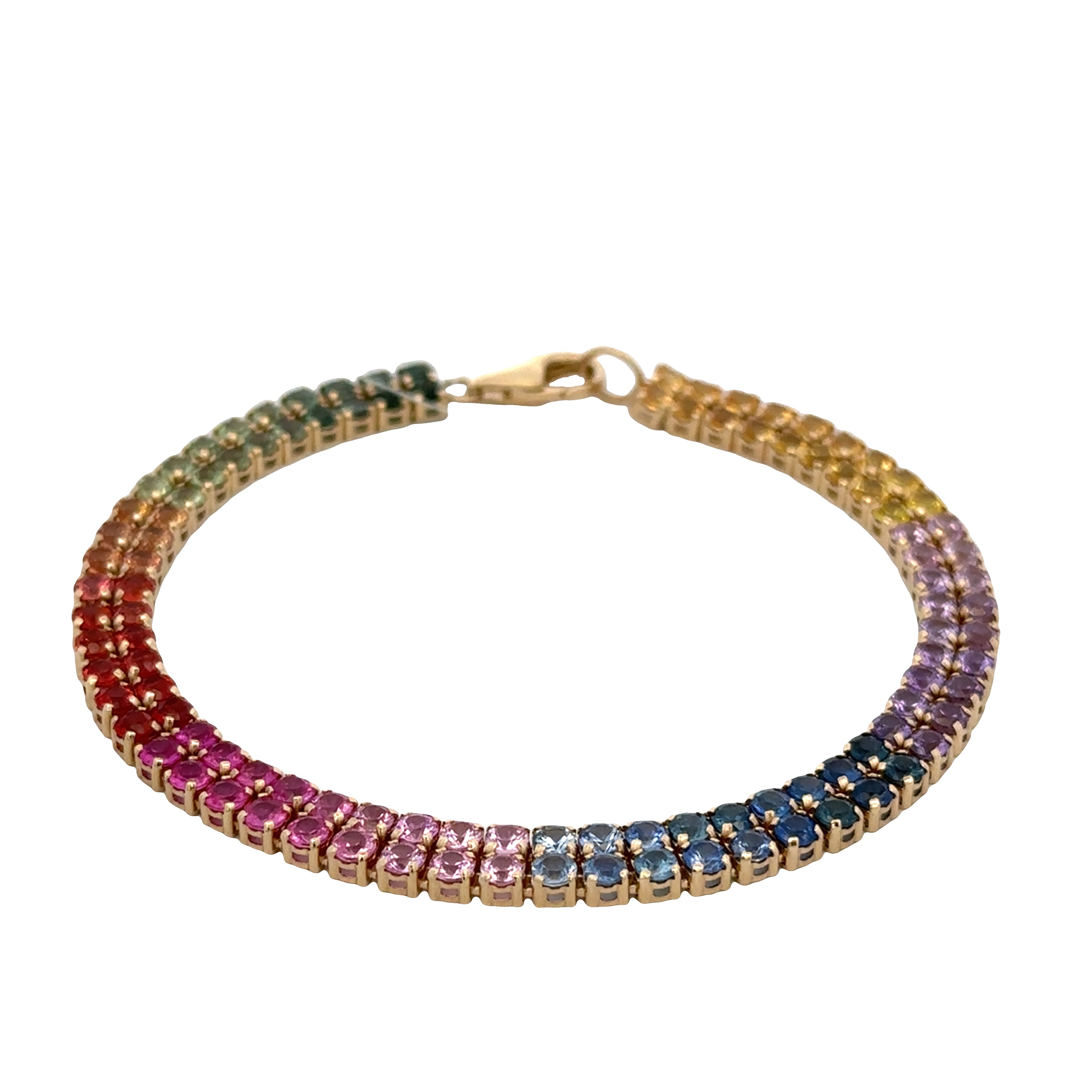 14k Yellow Gold Two-Row Multicolored Sapphire Bracelet – 7"