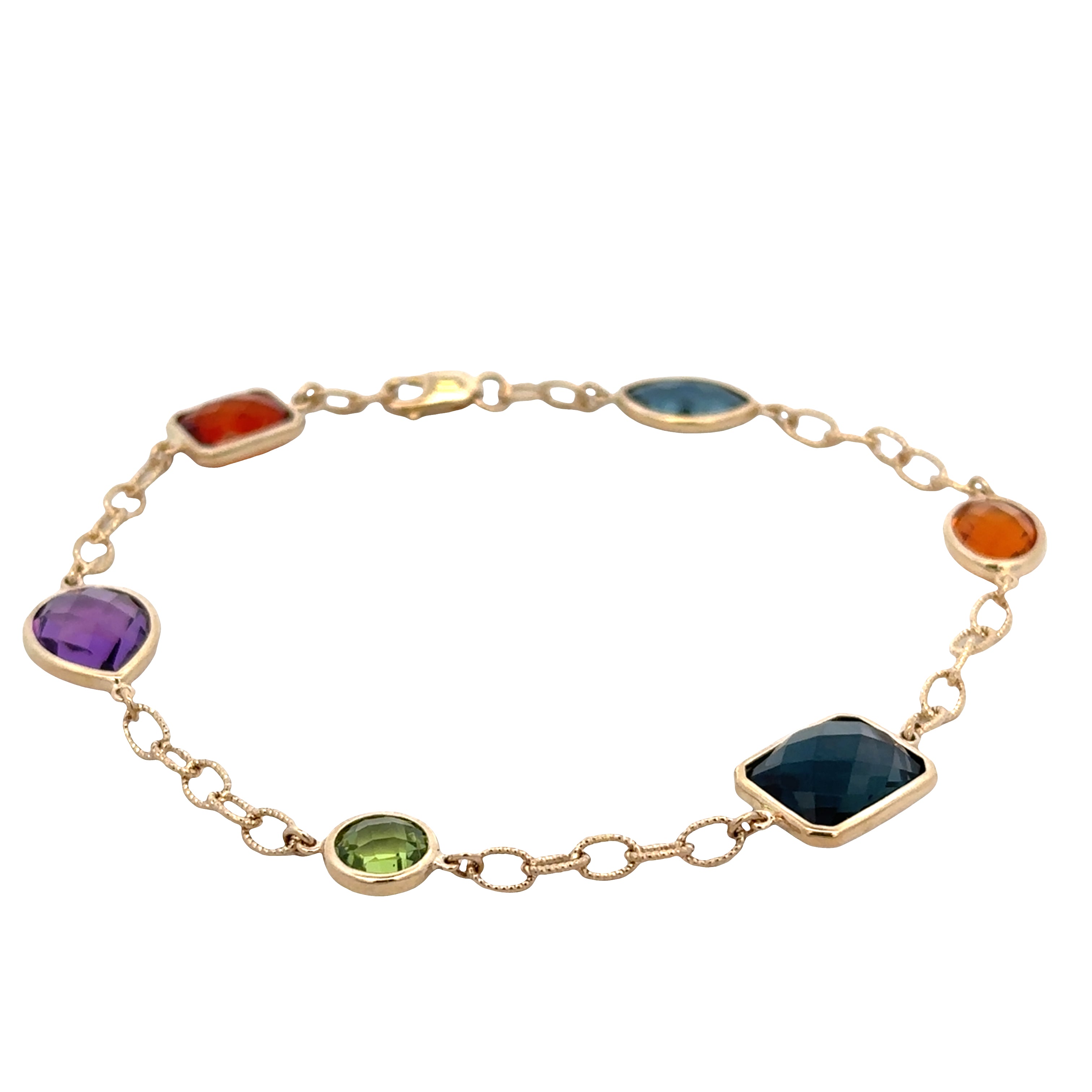 14k Yellow Gold Multicolored Gemstone Bracelet – 7"
