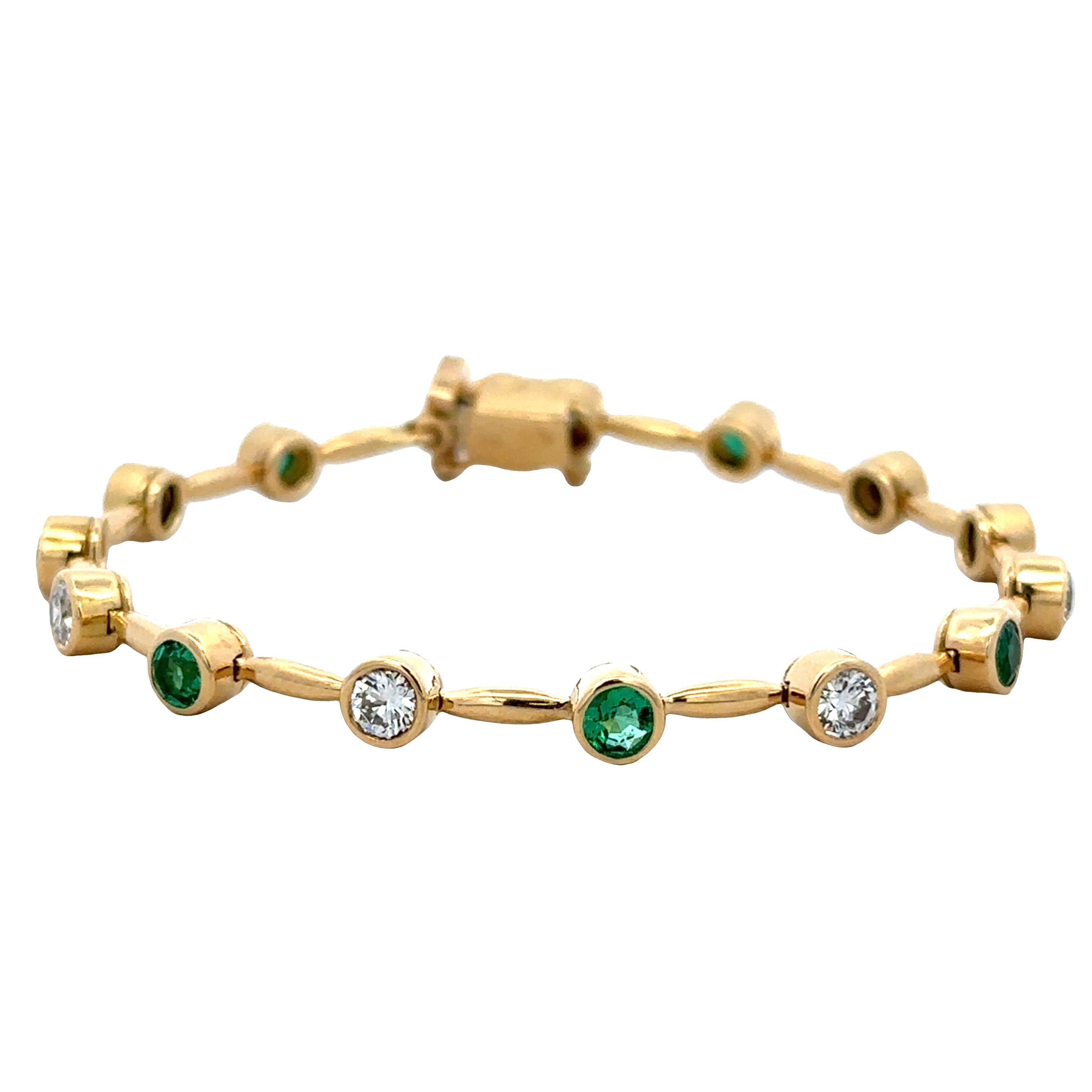 Estate Barnett Robinson 18k Yellow Gold Emerald & Diamond Line Bracelet – 6 3/8"