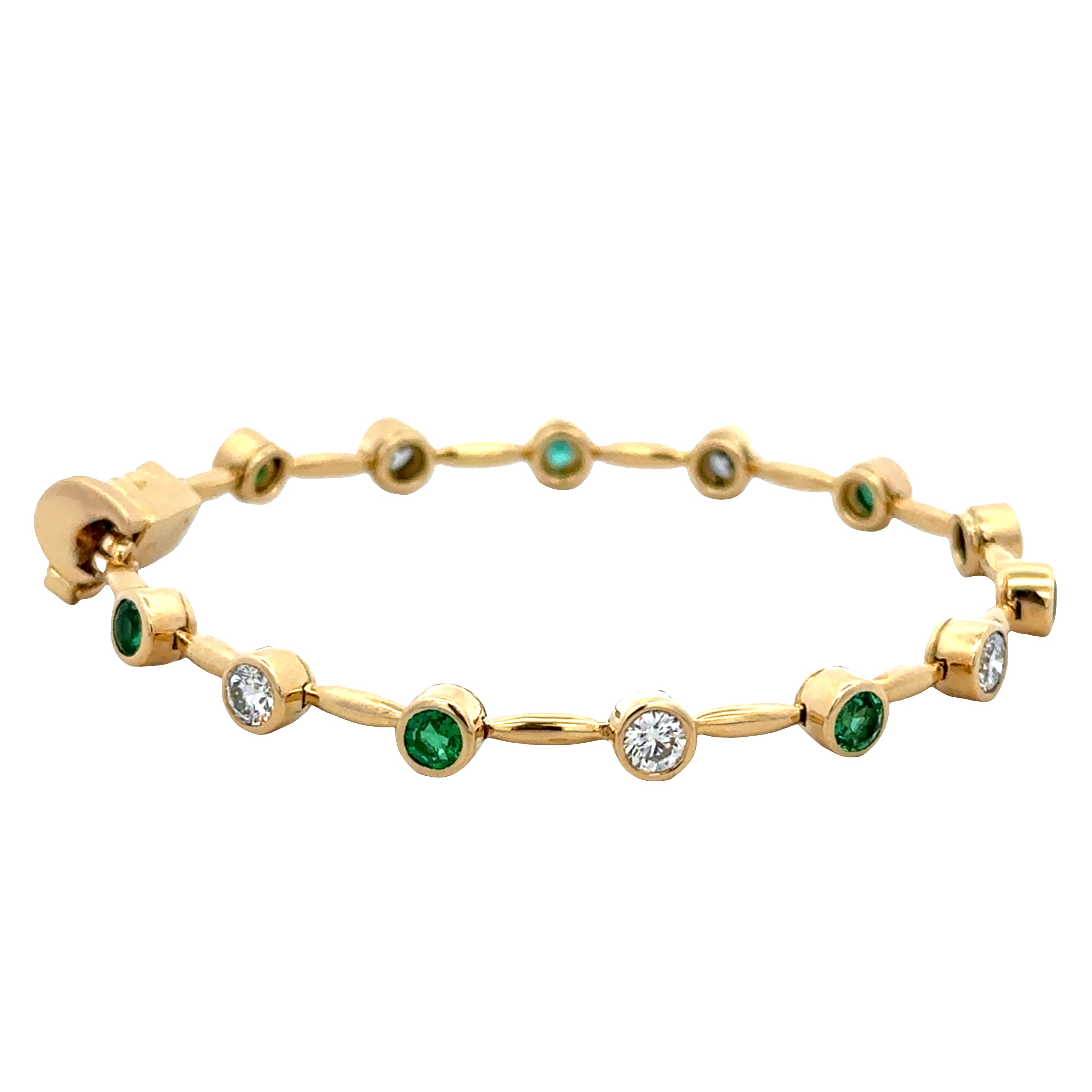 Estate Barnett Robinson 18k Yellow Gold Emerald & Diamond Line Bracelet – 6 3/8"