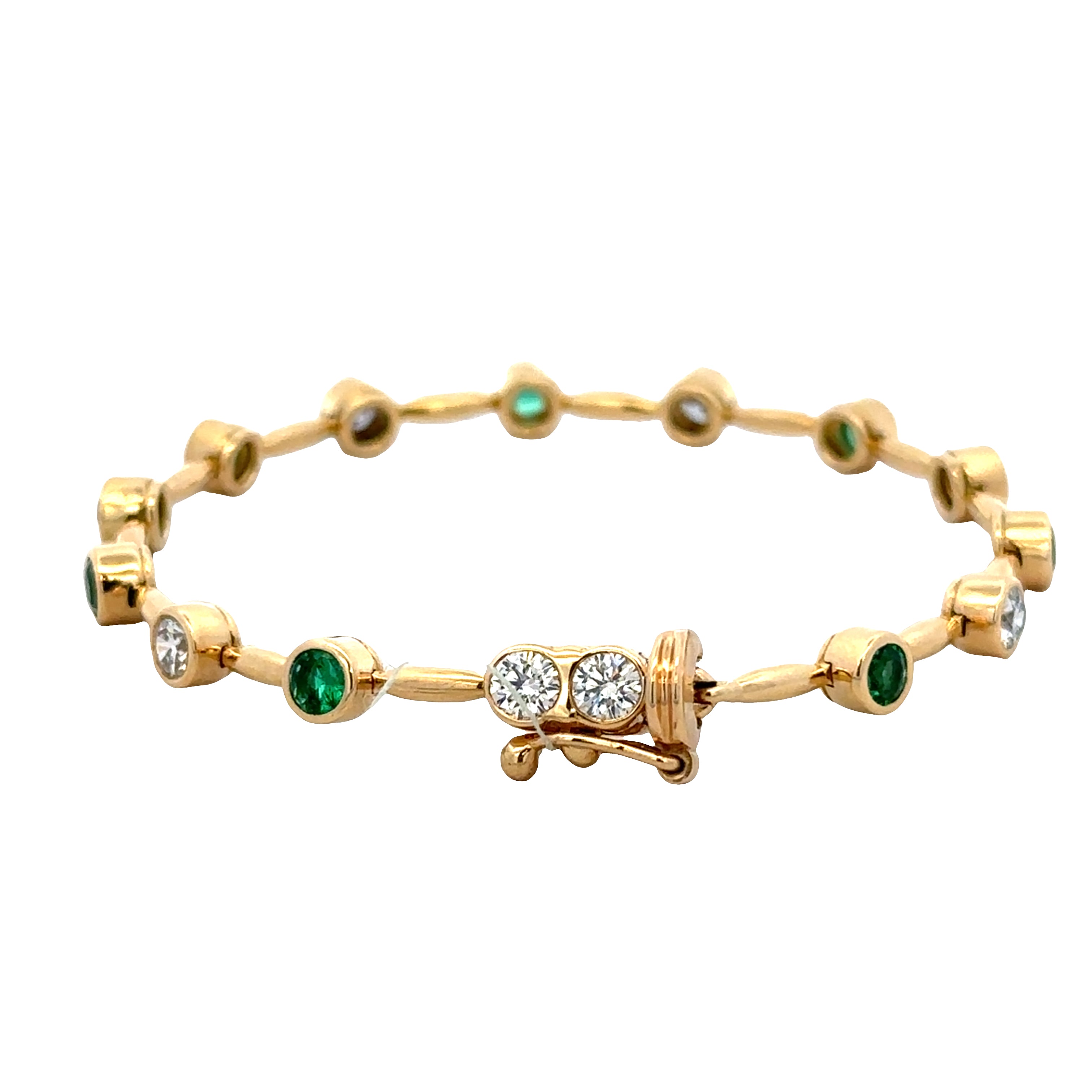 Estate Barnett Robinson 18k Yellow Gold Emerald & Diamond Line Bracelet – 6 3/8"