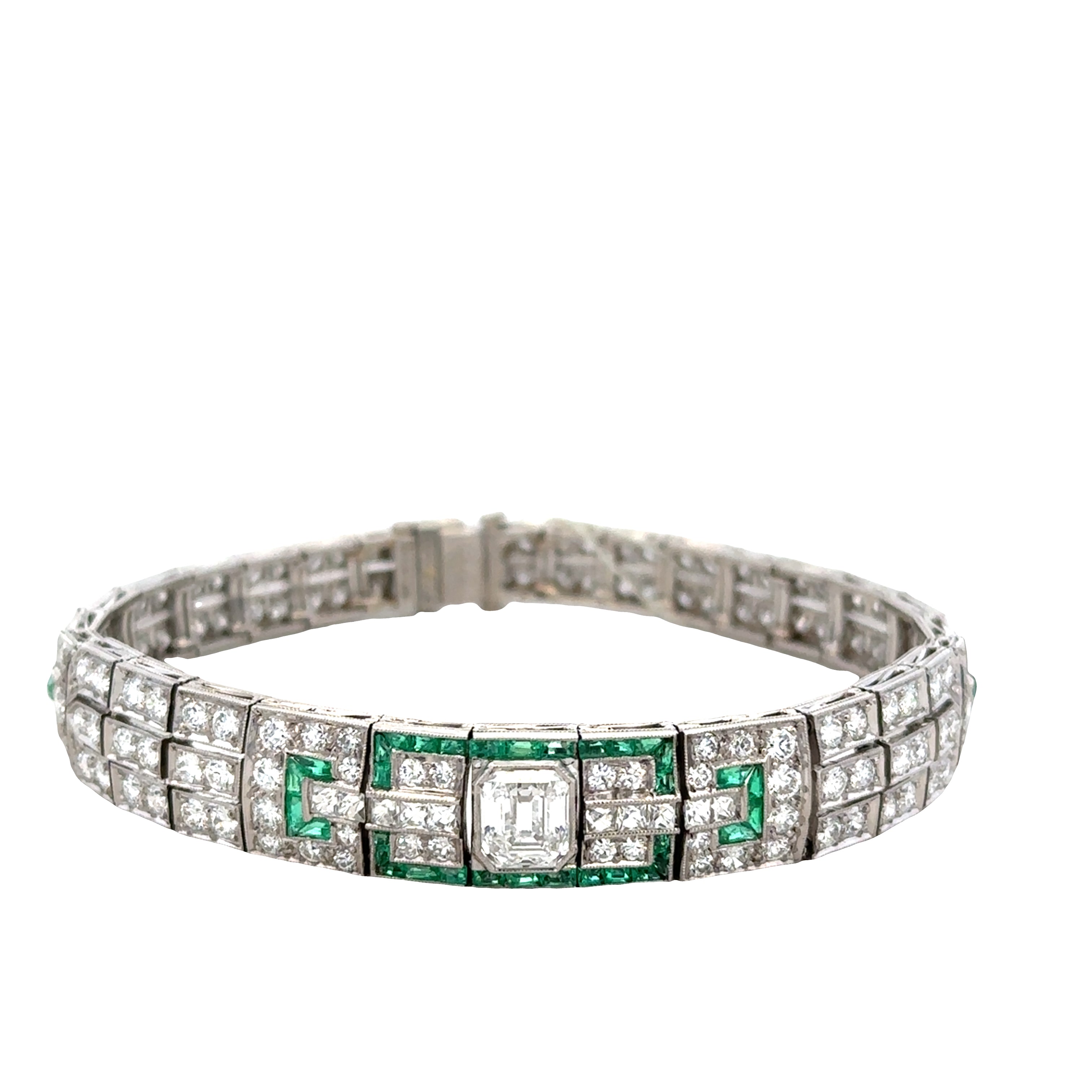 Antique Art Deco Tiffany & Co. Platinum Emerald & Diamond Bracelet – Circa 1920s - 6.5" Long