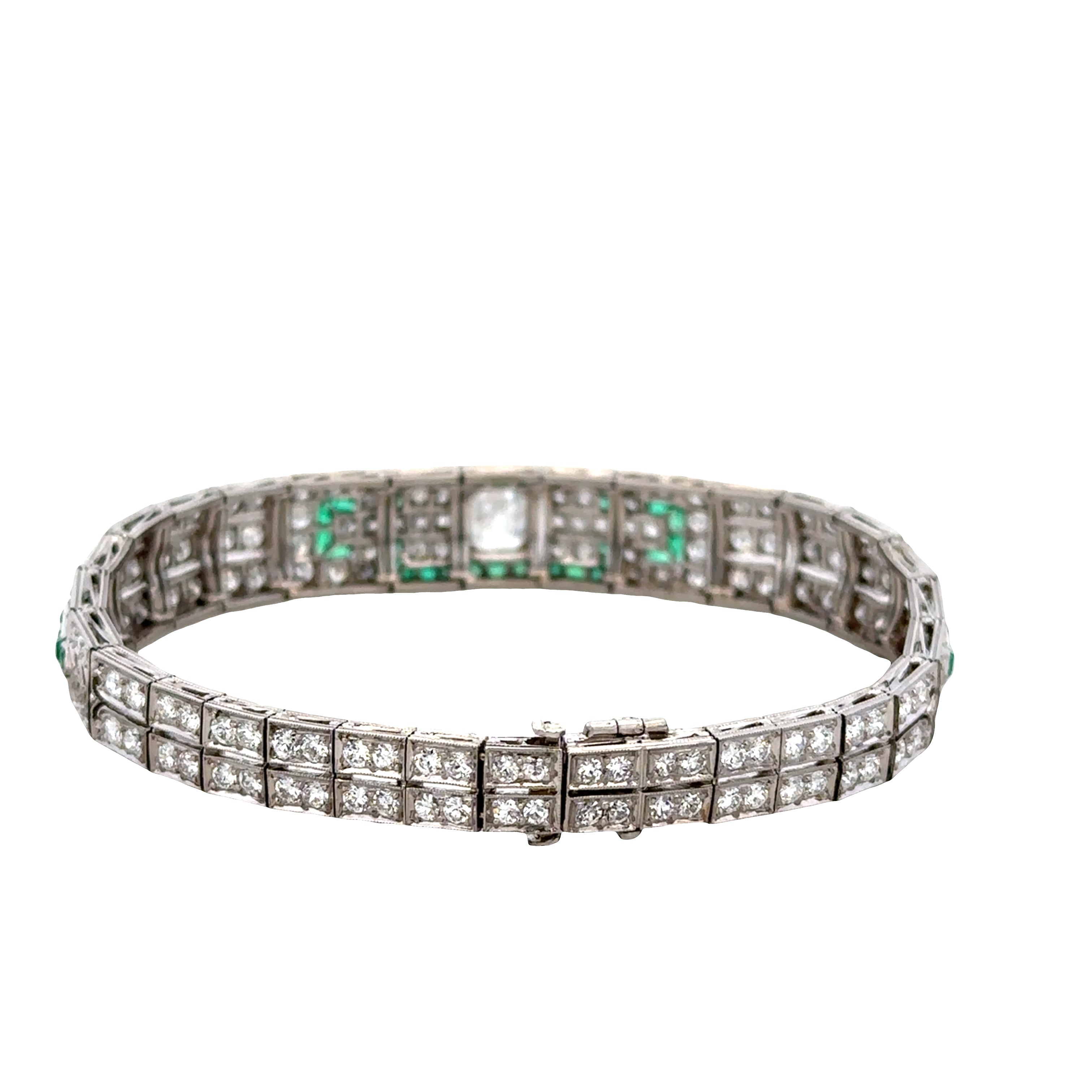 Antique Art Deco Tiffany & Co. Platinum Emerald & Diamond Bracelet – Circa 1920s - 6.5" Long