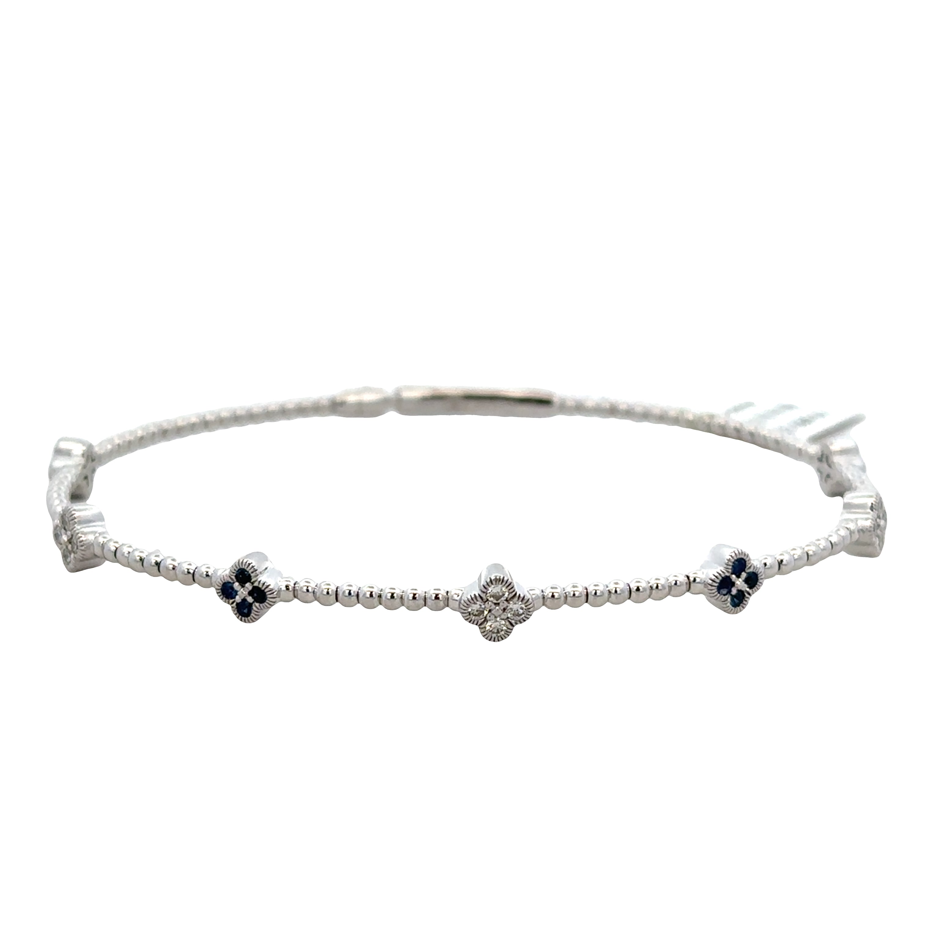 14k White Gold Sapphire & Diamond Quatrefoil Flexible Bracelet