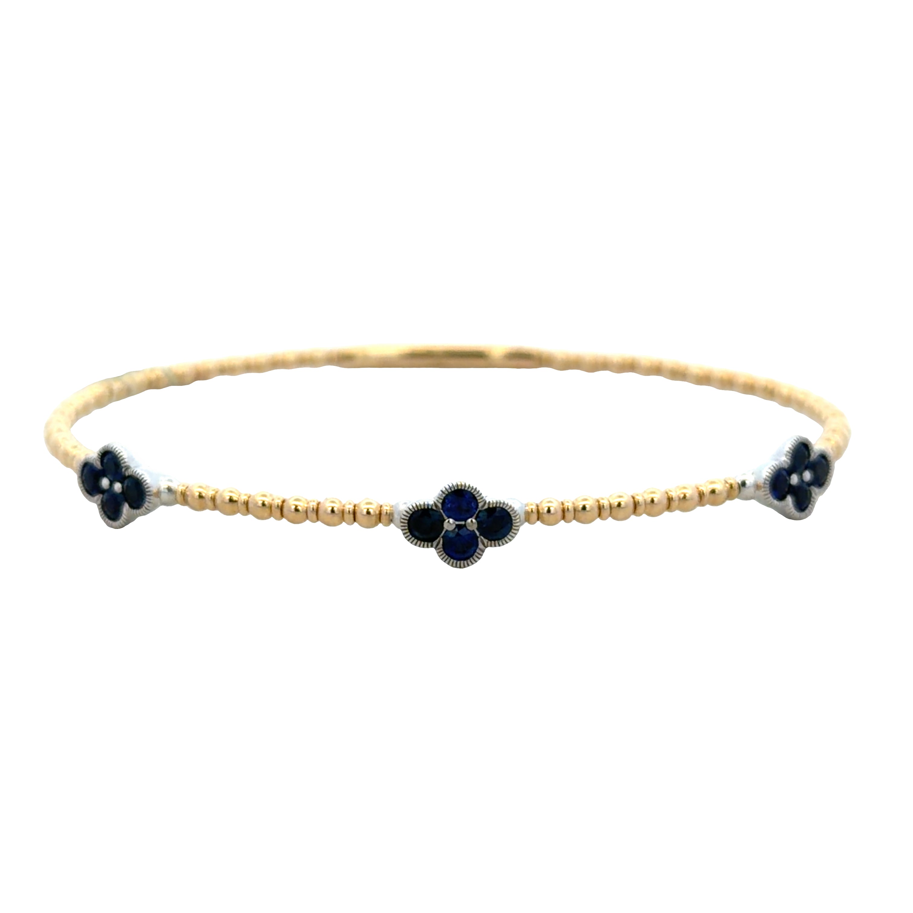 14k Gold 0.87 CT Blue Sapphire Quatrefoil Flexible Bracelet – 6.75"