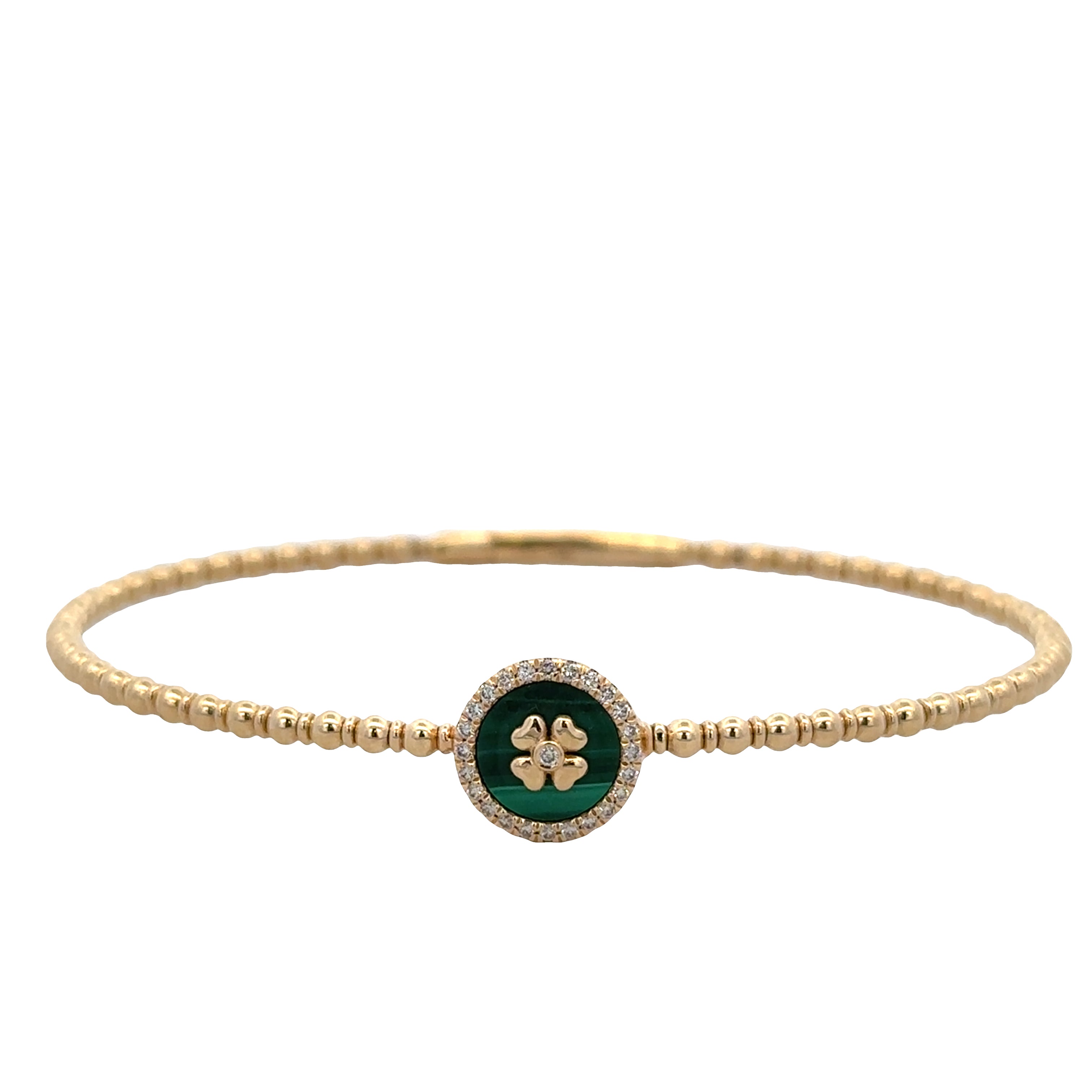 14k Yellow Gold Malachite & Diamond Flexible Beaded Bracelet