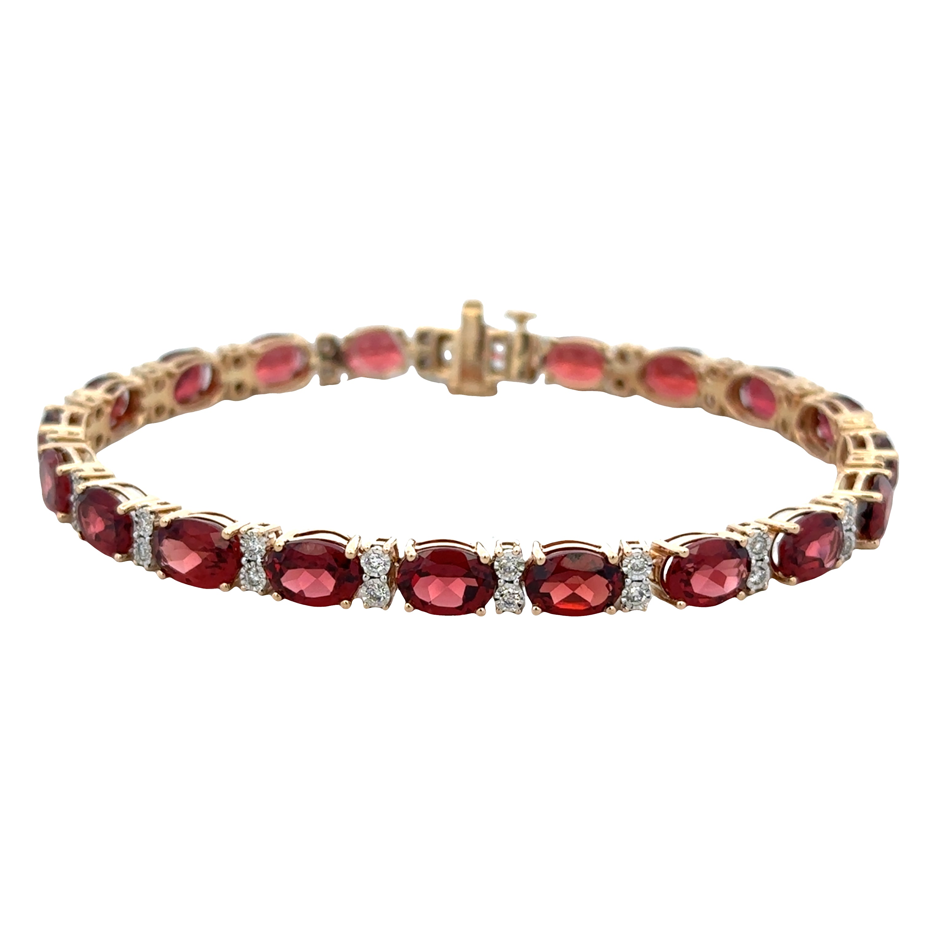 14k Yellow Gold Garnet & Diamond Bracelet – 7"