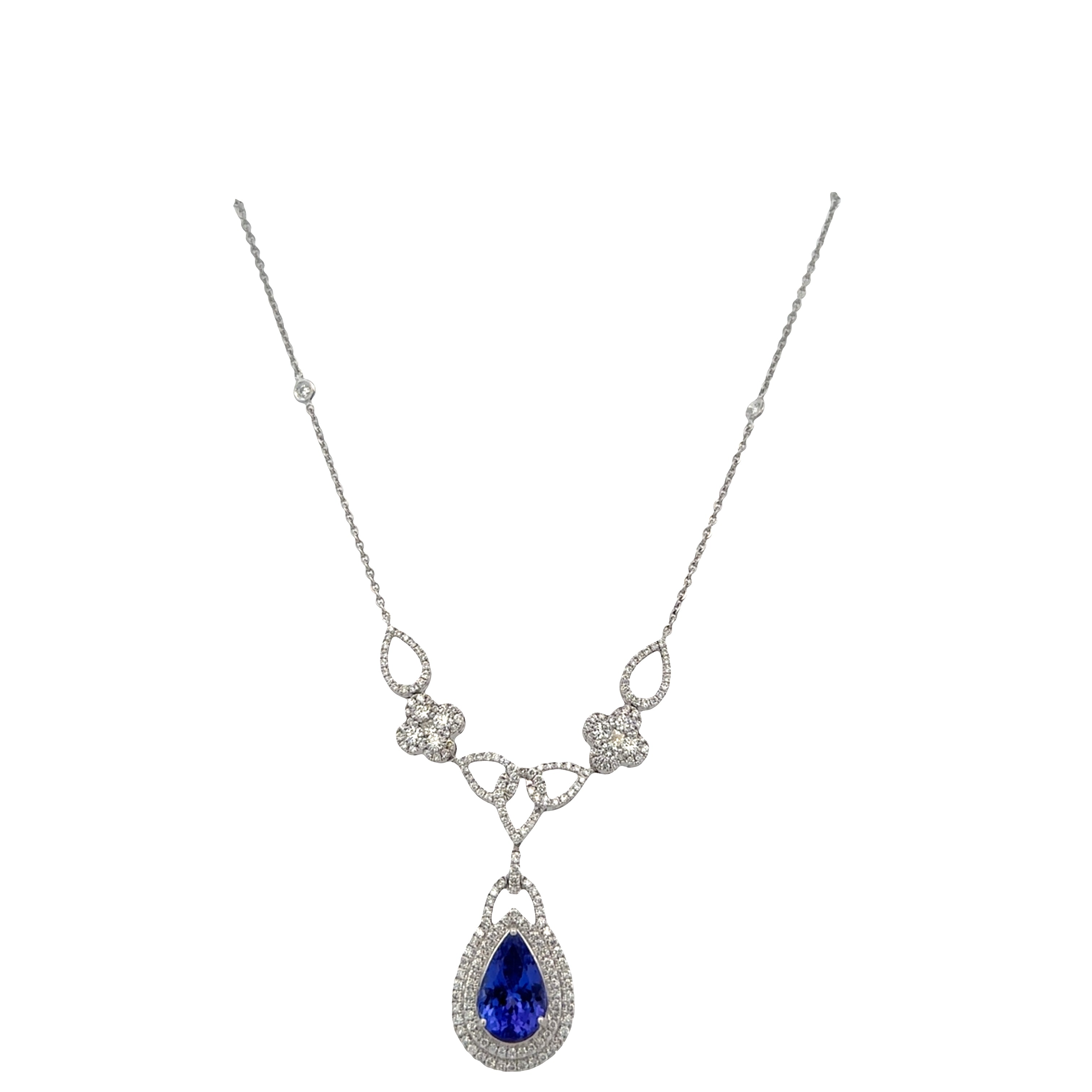 14k White Gold Tanzanite & Diamond Y-Style Necklace – 16"