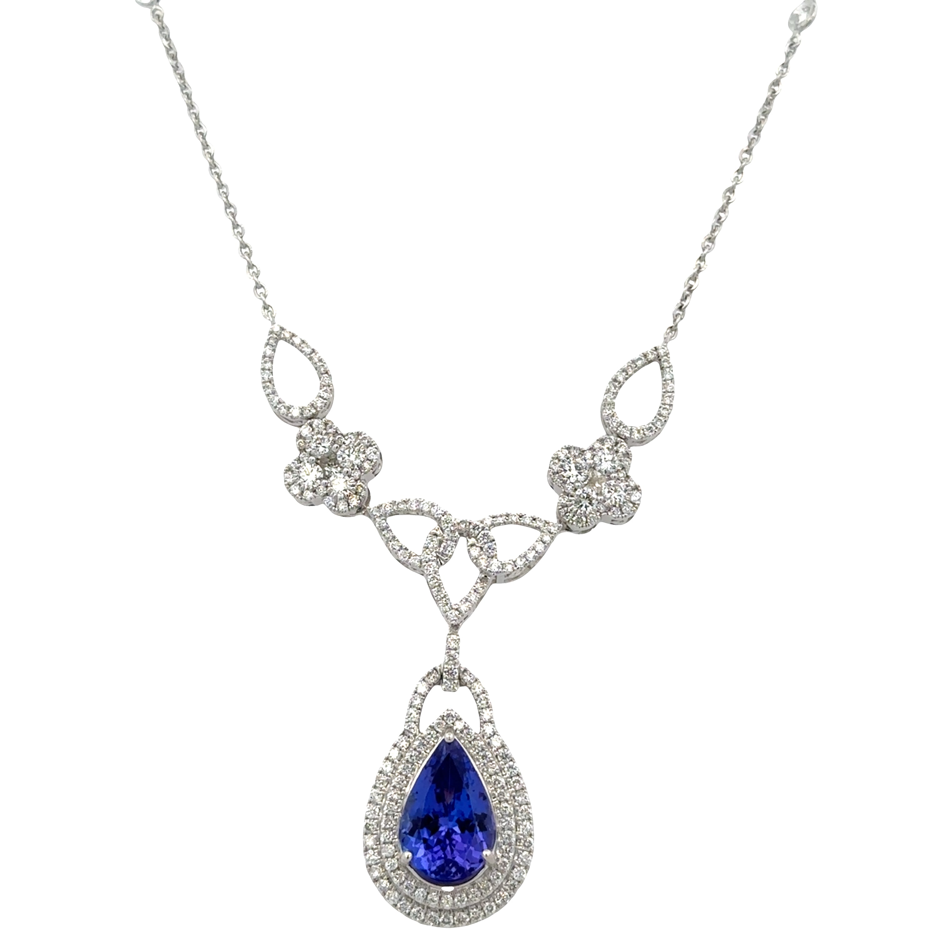 14k White Gold Tanzanite & Diamond Y-Style Necklace – 16"