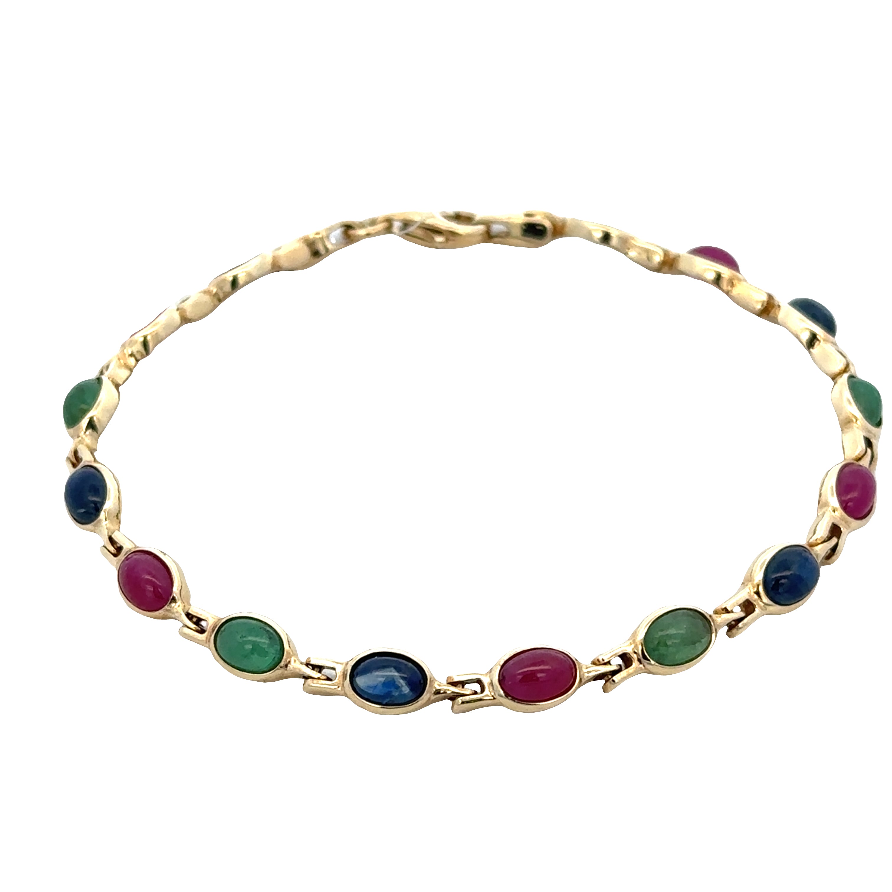 14k Yellow Gold Multi Gemstone Cabochon Bracelet – 8 Inches
